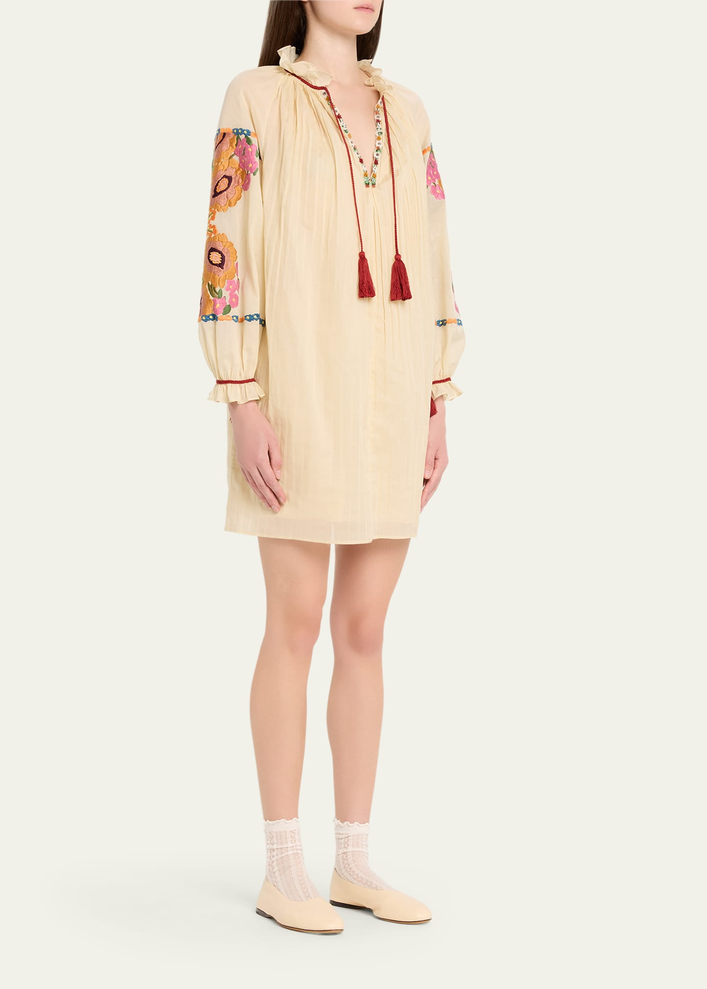 Floral Embroidered Pintuck Blouse - 4
