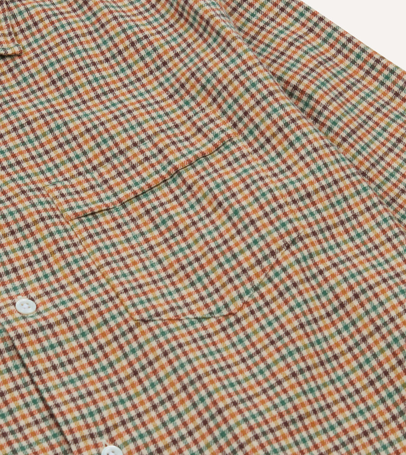 Brown and Green Check Brushed Cotton Twill Camp Collar Long Sleeve Shirt 4