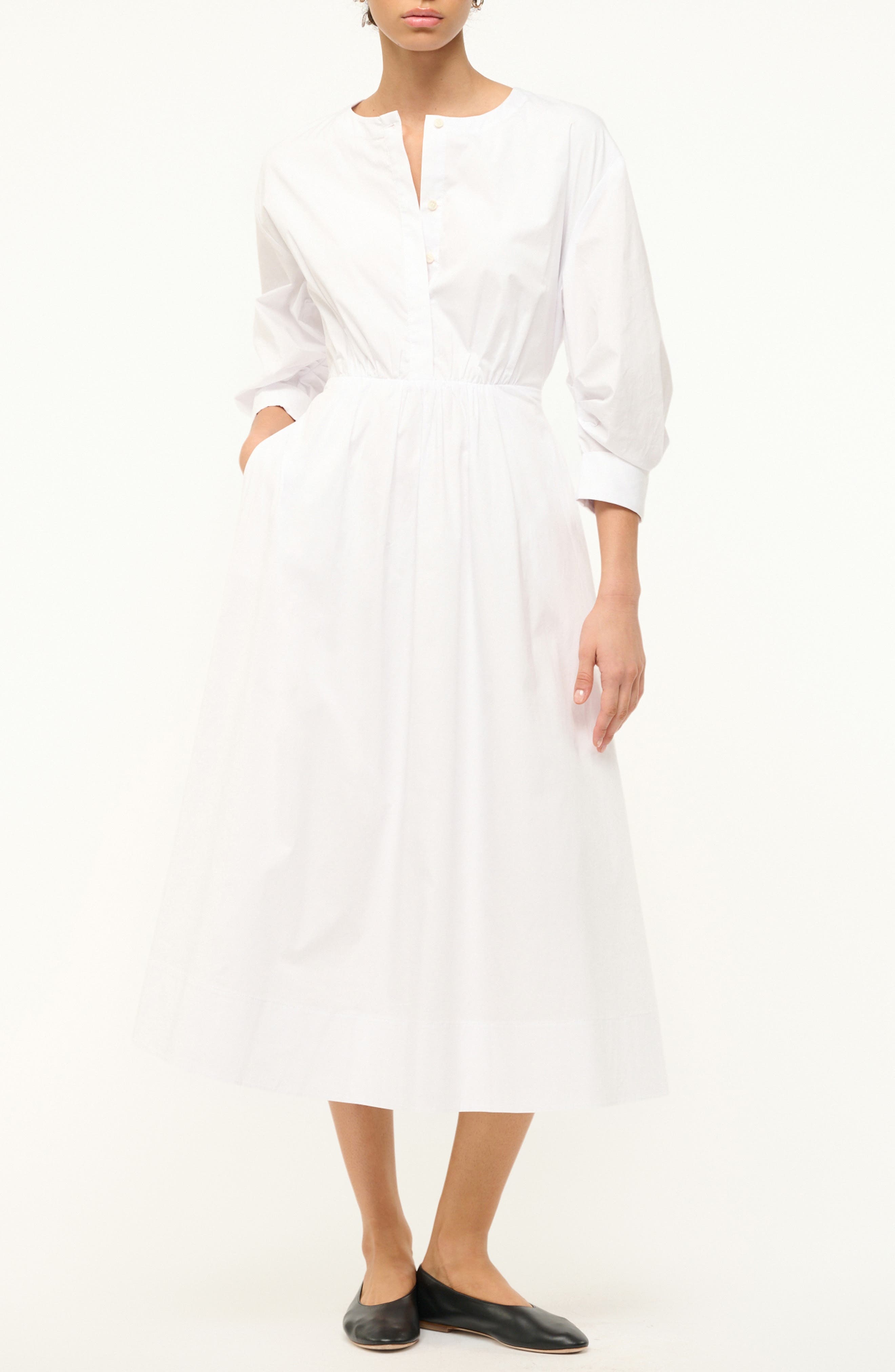 STAUD Cafu Long Sleeve A-Line Dress in White at Nordstrom - 1