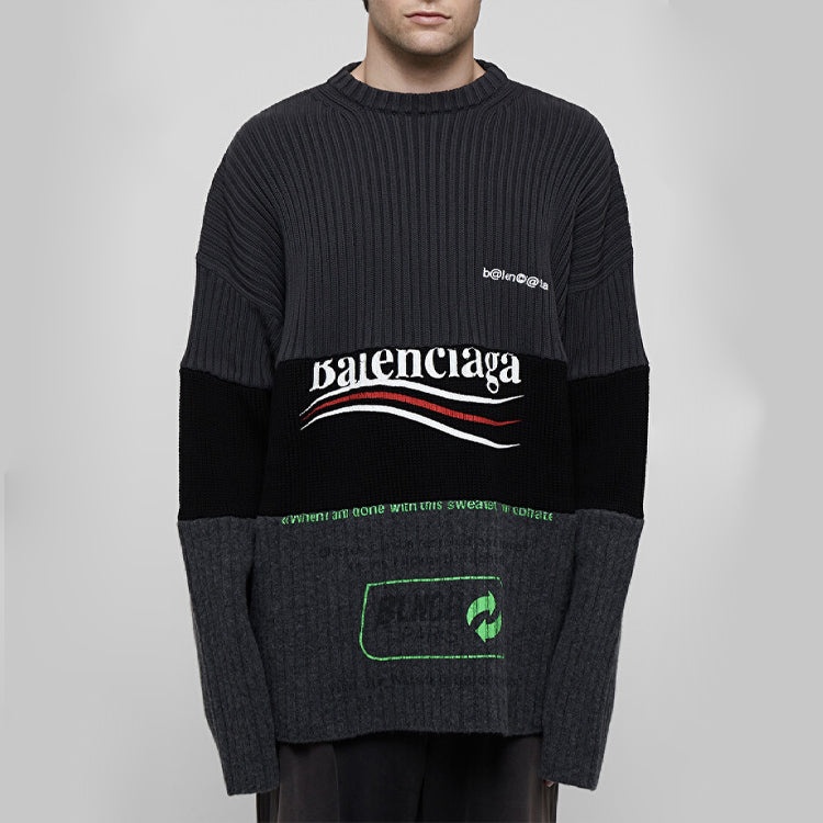 Balenciaga Political Campaign Ribbed Panelled Sweater 'Grey' 675293T32011281 - 4