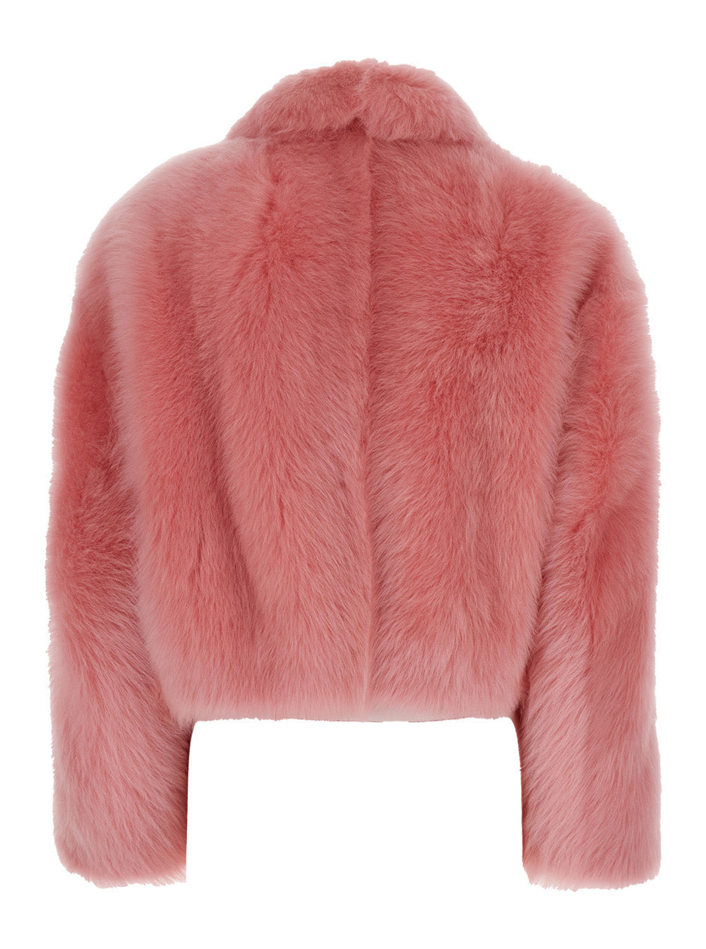 Bottega Veneta Women 'Toscana' Pink Cropped Shearling Coat With Classic Collar And Front Concealed C - 2