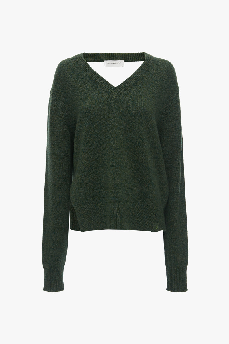 Convertible V-Neck Jumper In Spruce Green 1