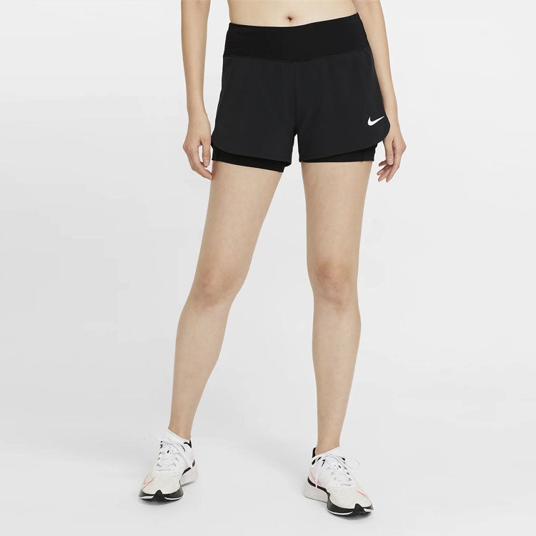 (WMNS) Nike Eclipse 2-in-1 Running Training Solid Color Sports Woven Shorts Black CZ9571-010 - 4