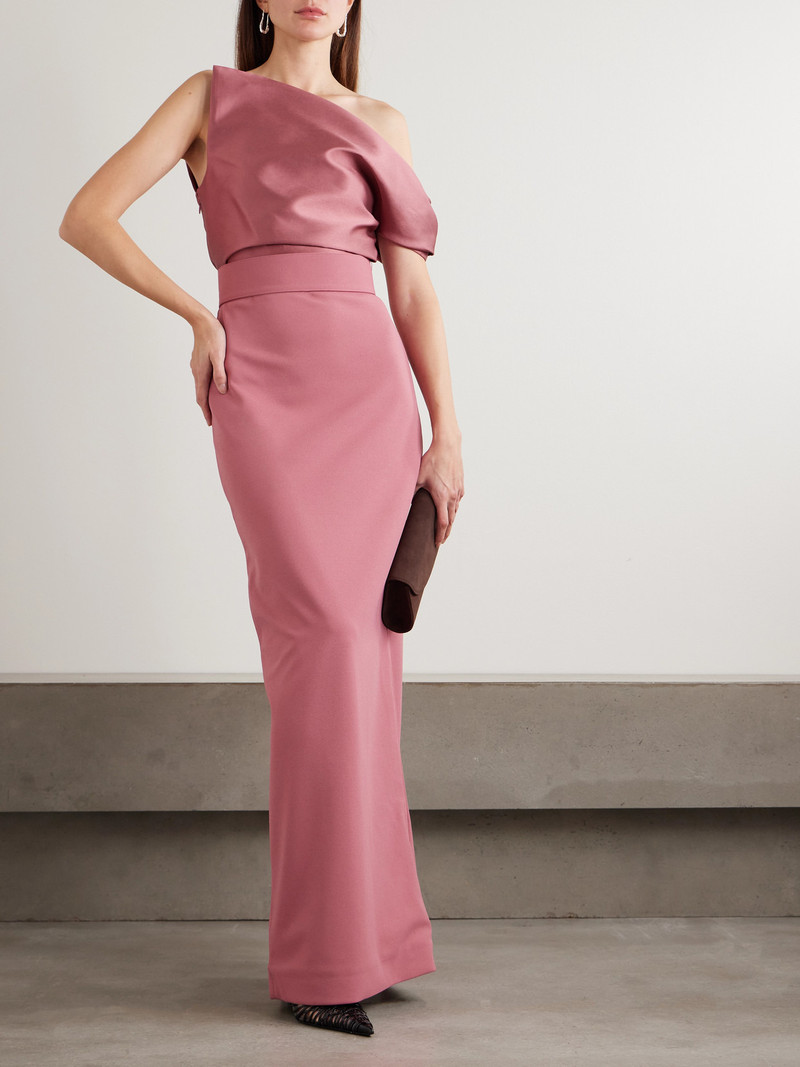 SOLACE LONDON Magda Off-the-shoulder Belted Draped Faille And Crepe Gown outlook