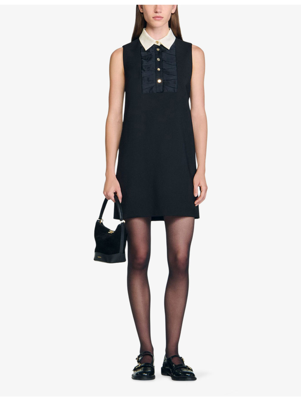 Contrast-Collar Sleeveless Stretch-Woven Mini Dress - 2