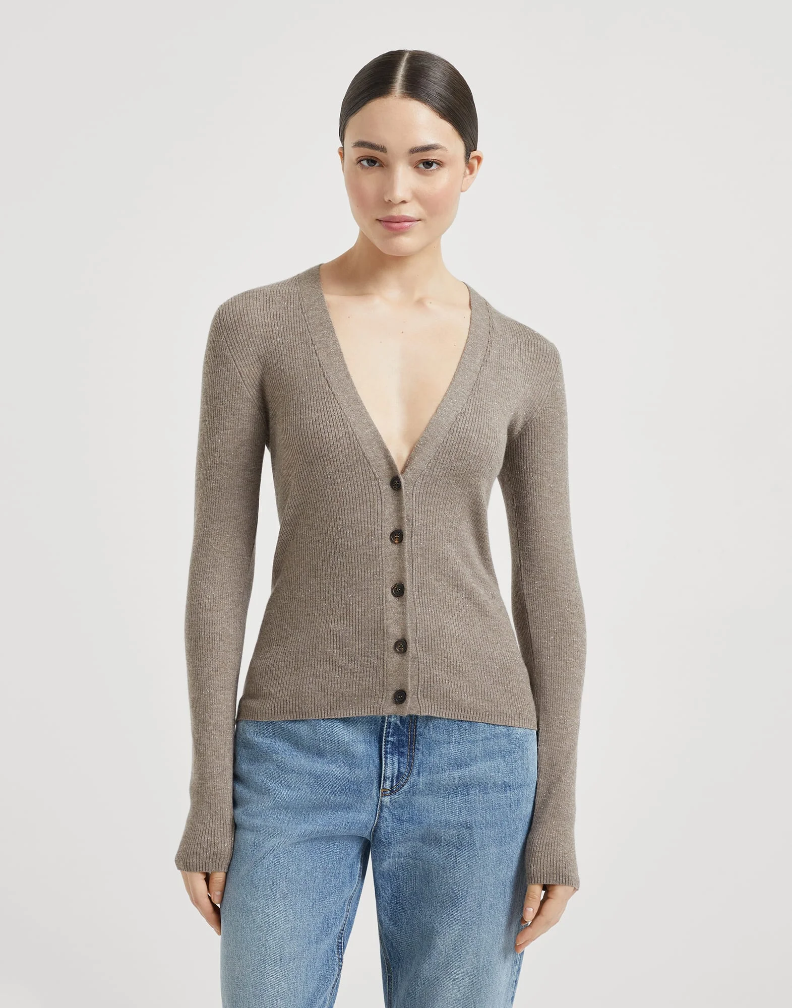 Sparkling cashmere lightweight rib cardigan - 1