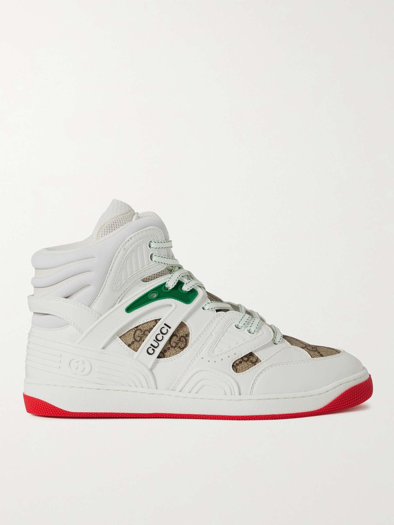 Basket Rubber-Trimmed Monogrammed Canvas and Leather High-Top Sneakers - 1