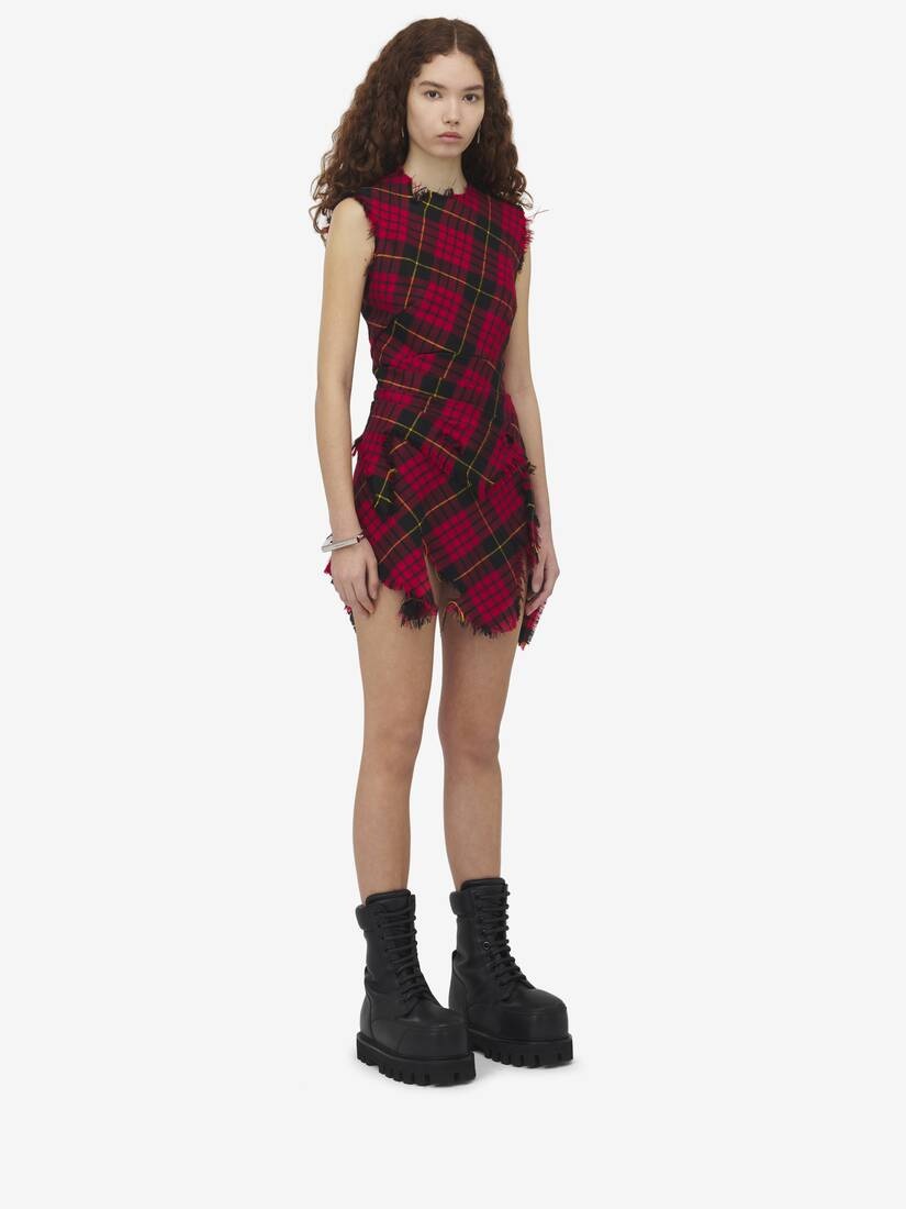 Distressed Tartan Mini Dress - 3