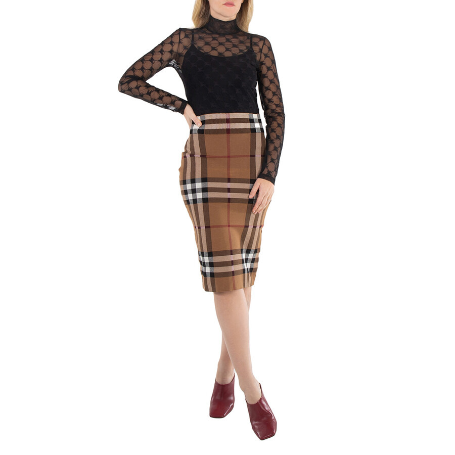 Burberry Birch Brown Check Jacquard Skirt - 4
