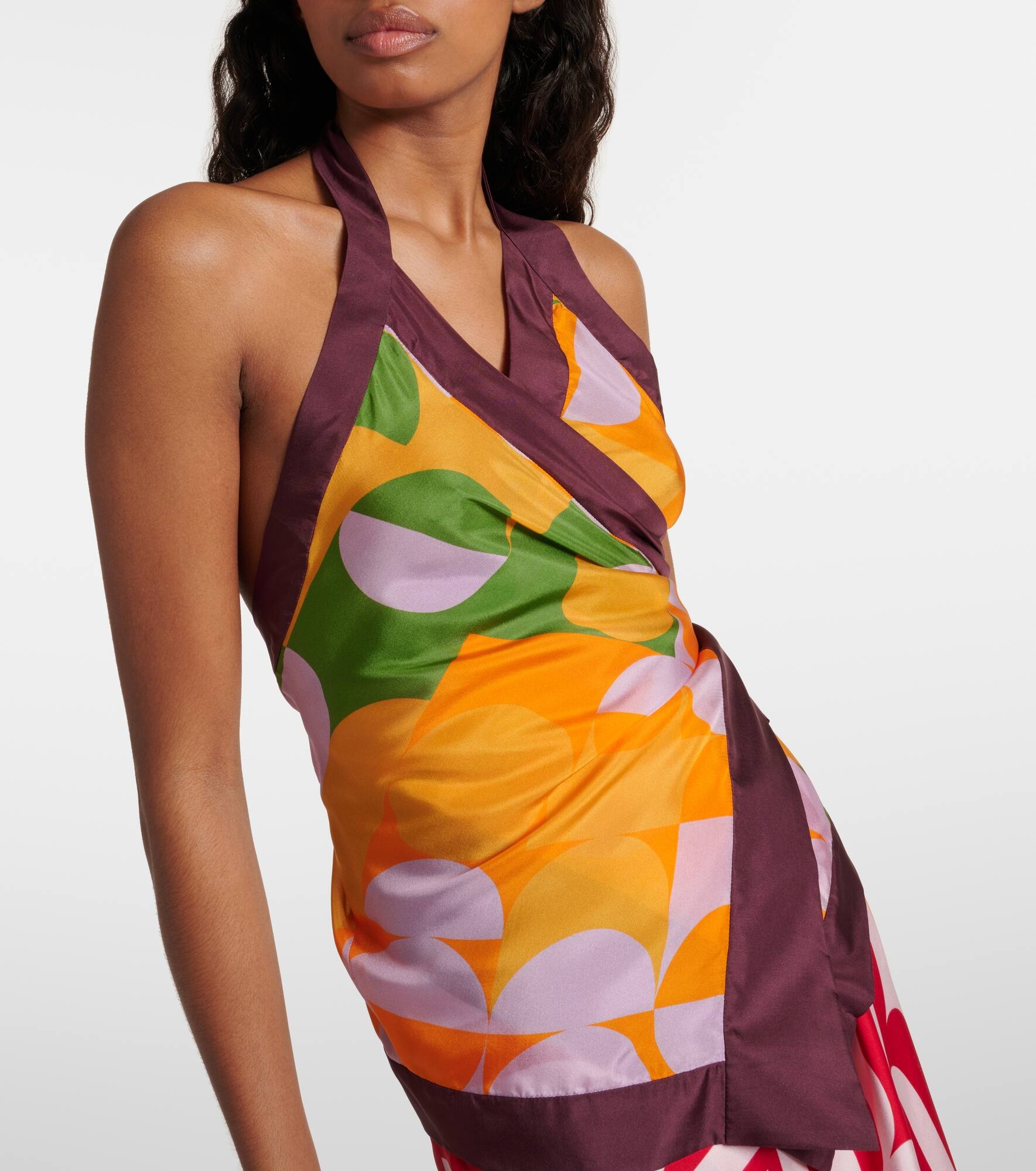 Printed halterneck silk pongee top - 4