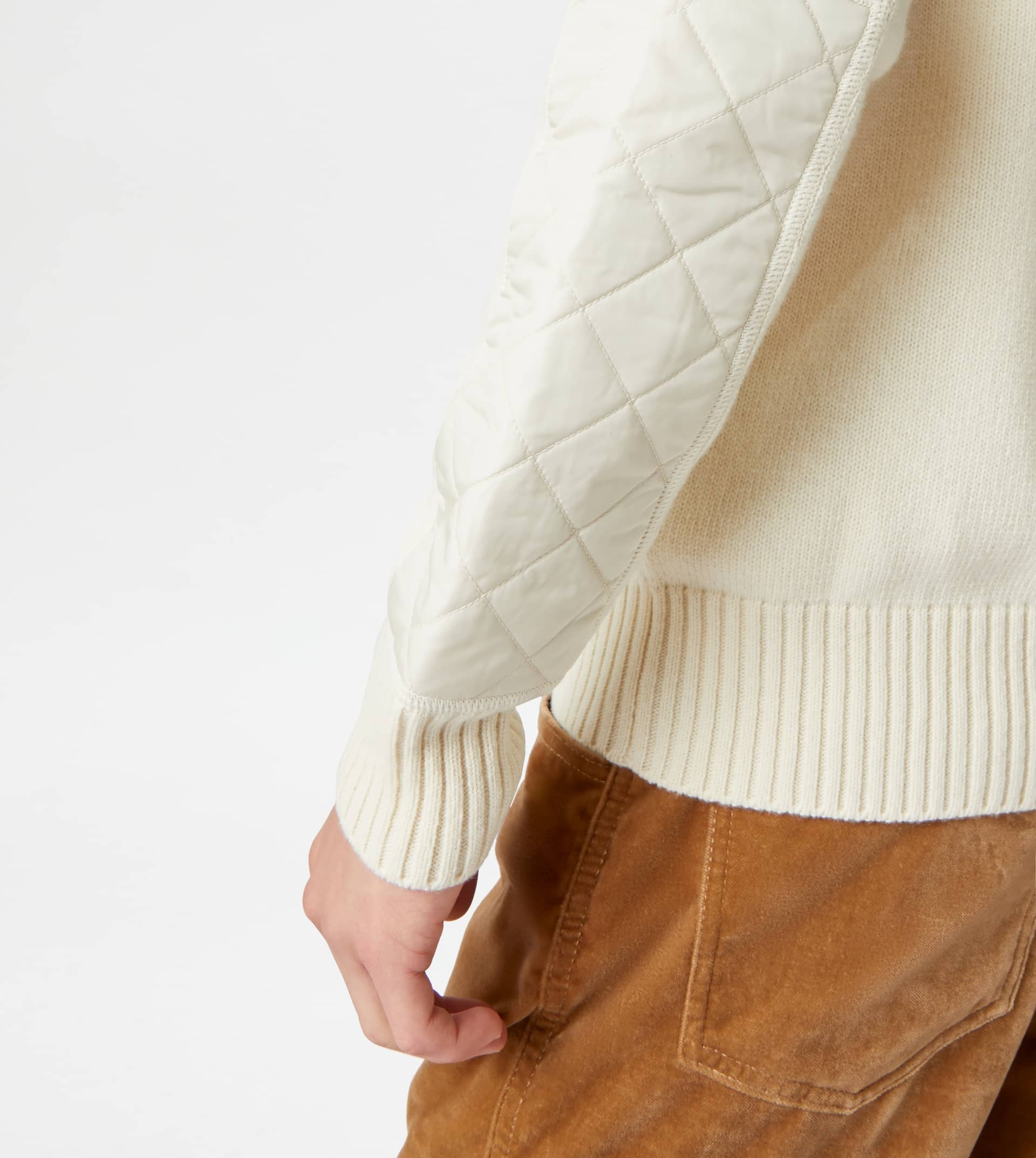TOD'S ROUND NECK JUMPER WITH QUILTED PATCHES - WHITE - 9
