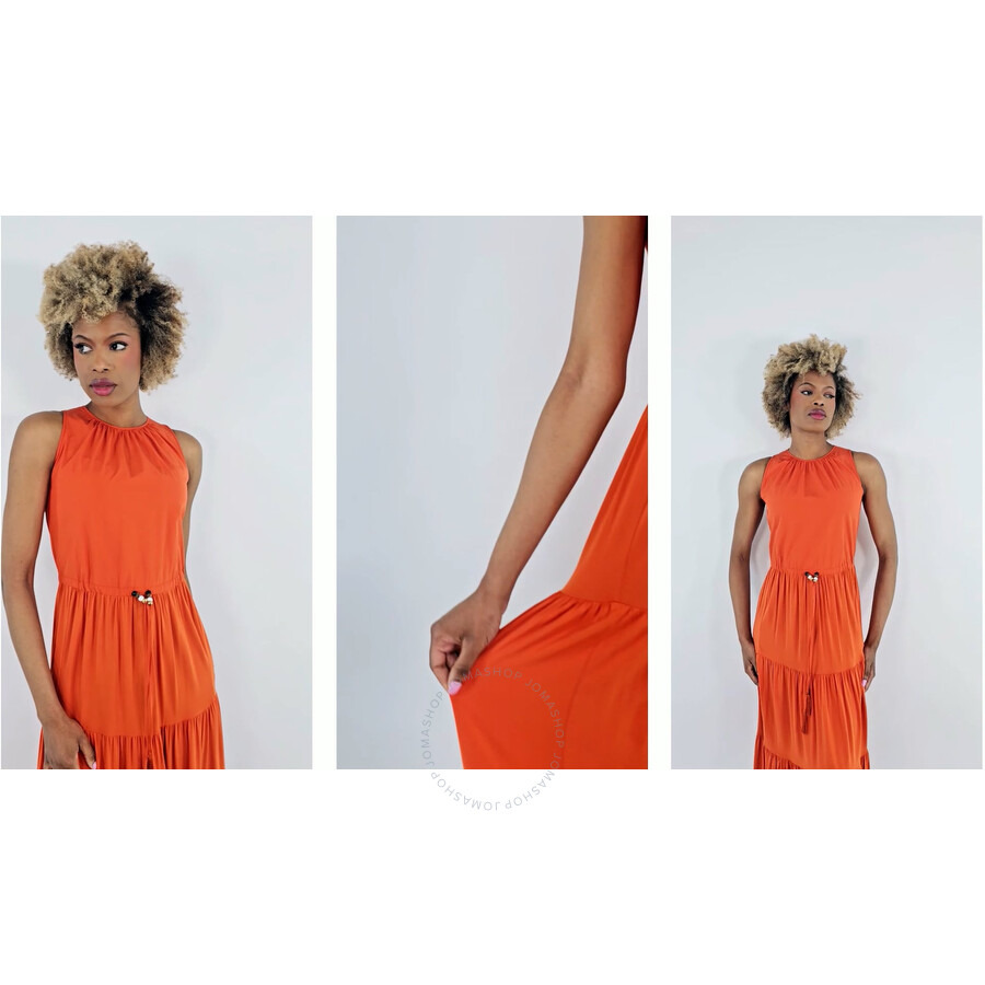 Max Mara Ladies Orange Kren Jersey Tiered Sleeveless Midi Dress - 3
