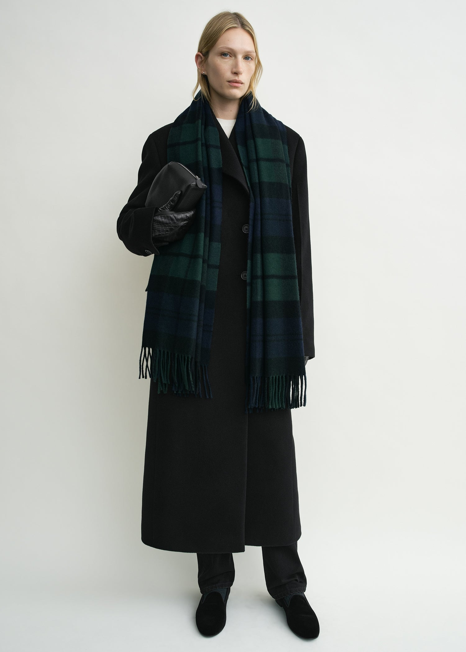 Checked cashmere scarf midnight/green - 2