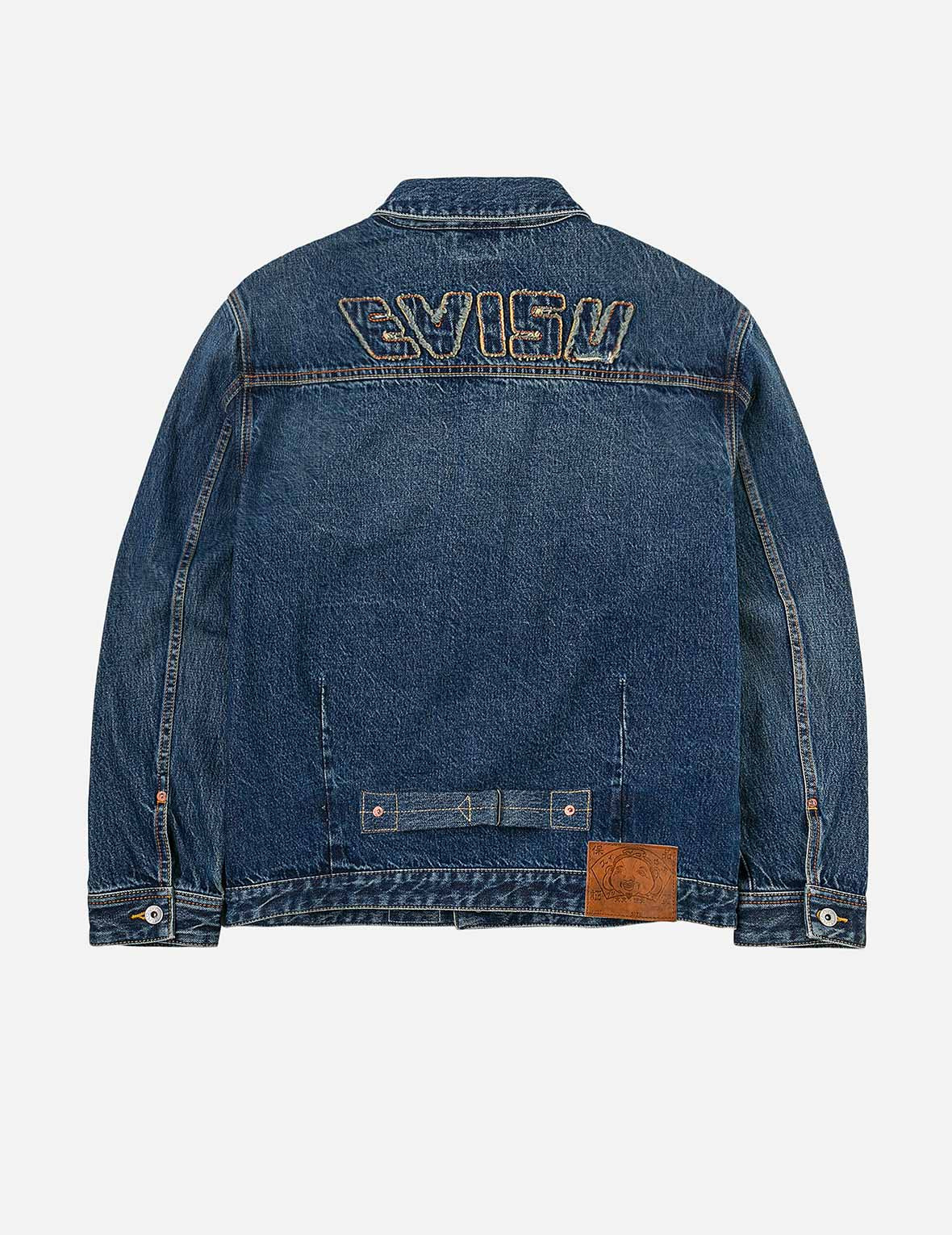 Distressed Seagull Print and Frayed Logo Patch Embroidery Relax Fit Denim Jacket - 4