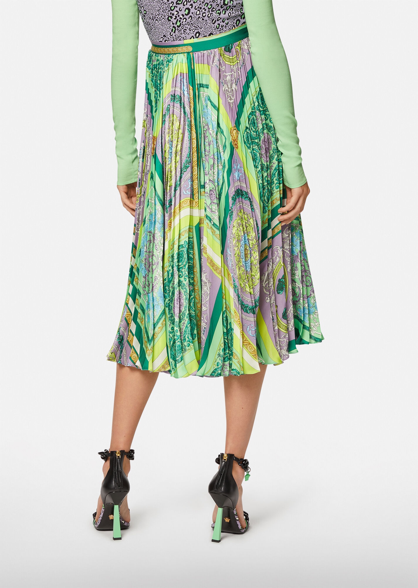 Barocco Mosaic Print Pleated Midi Skirt - 3