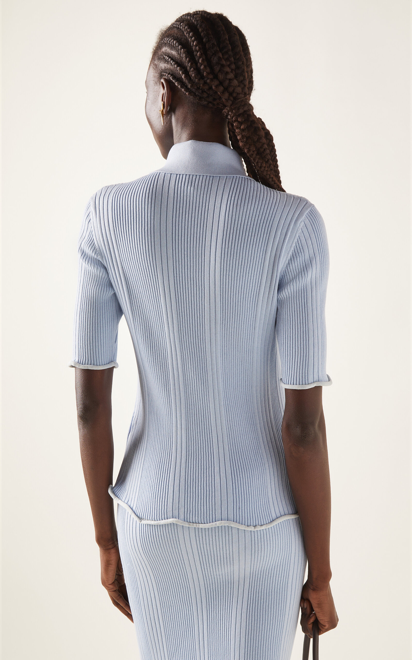 Ribbed Cotton Polo Shirt blue - 4