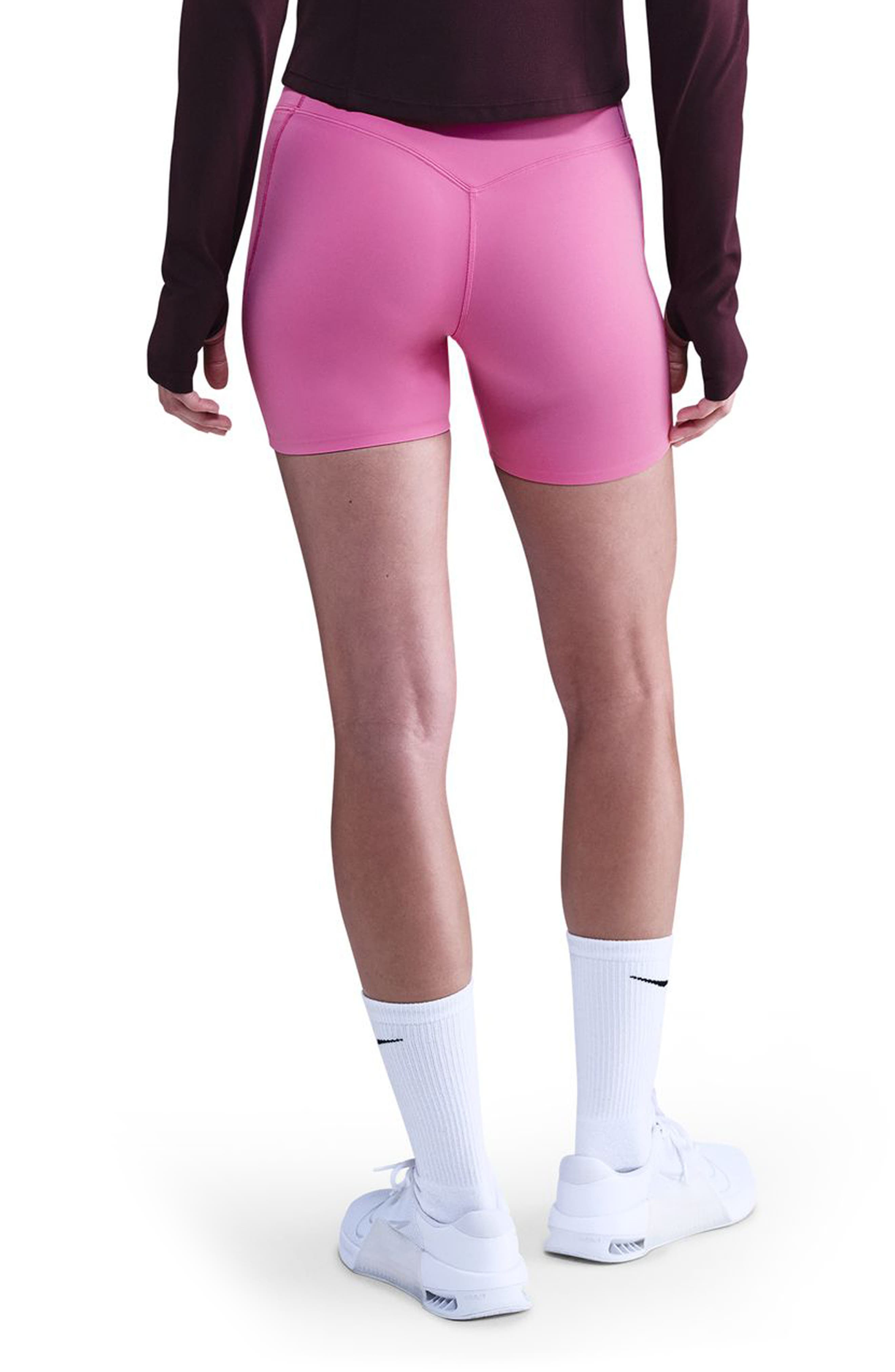 Nike Universa Medium-Support High-Waisted 5-Inch Pocket Biker Shorts in Playful Pink/Cosmic Fuchsia  - 2