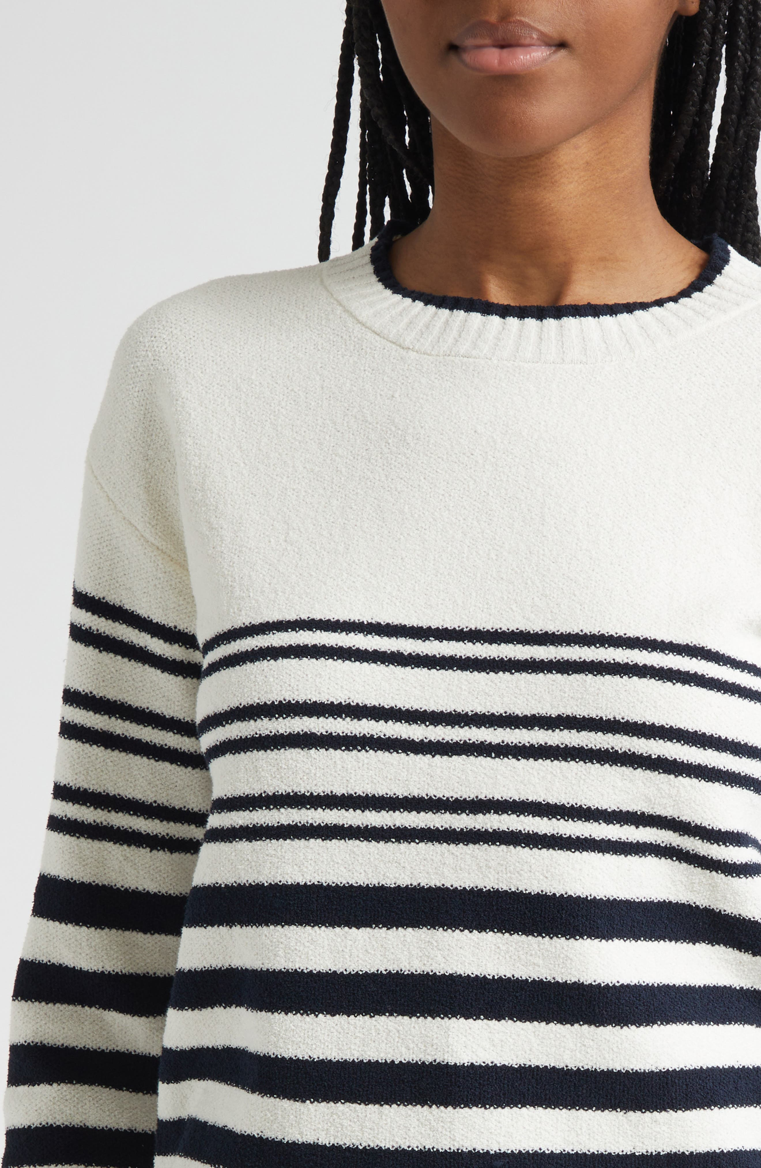 Veronica Beard Rielly Stripe Crewneck Sweater in Off White Navy at Nordstrom - 5