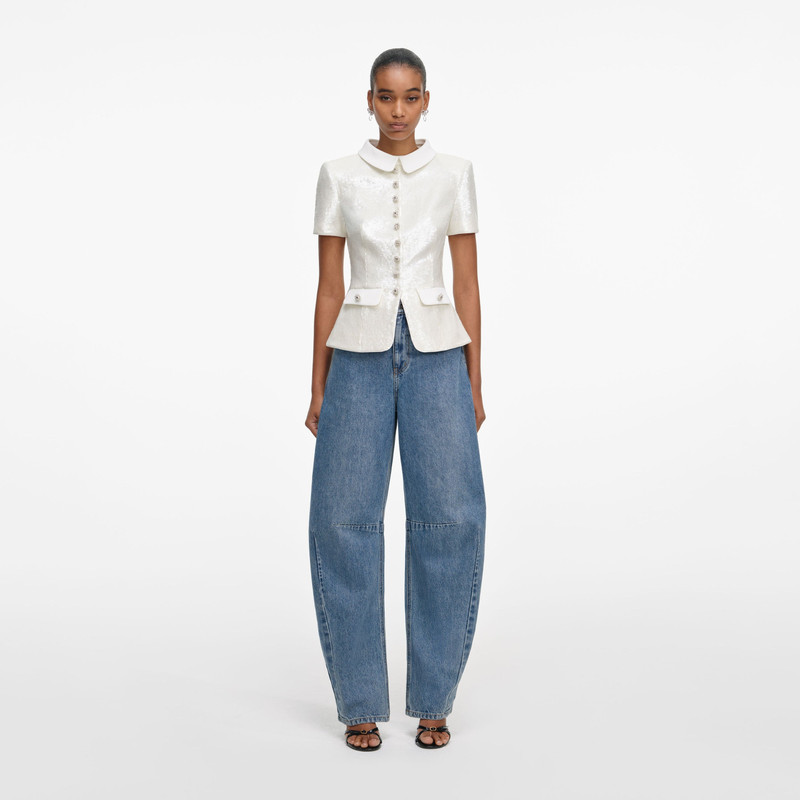 White Sequin Tailored Top 1