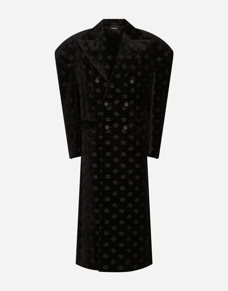 Double-breasted velvet coat with all-over DG print 3