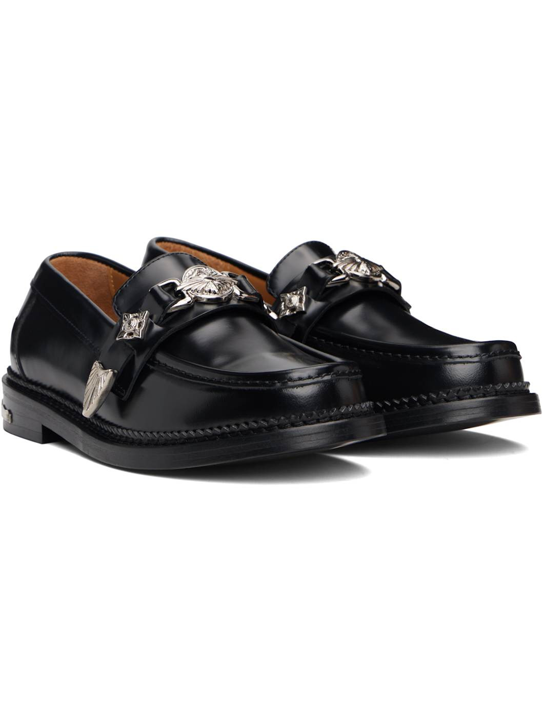 Black Polished Leather Loafers - 4