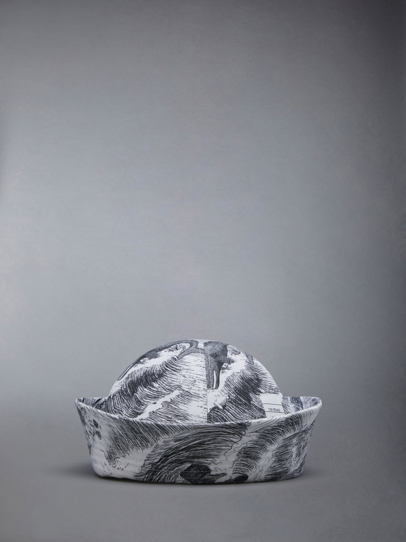 Nautical Toile Canvas Turn Back Bucket Hat 1