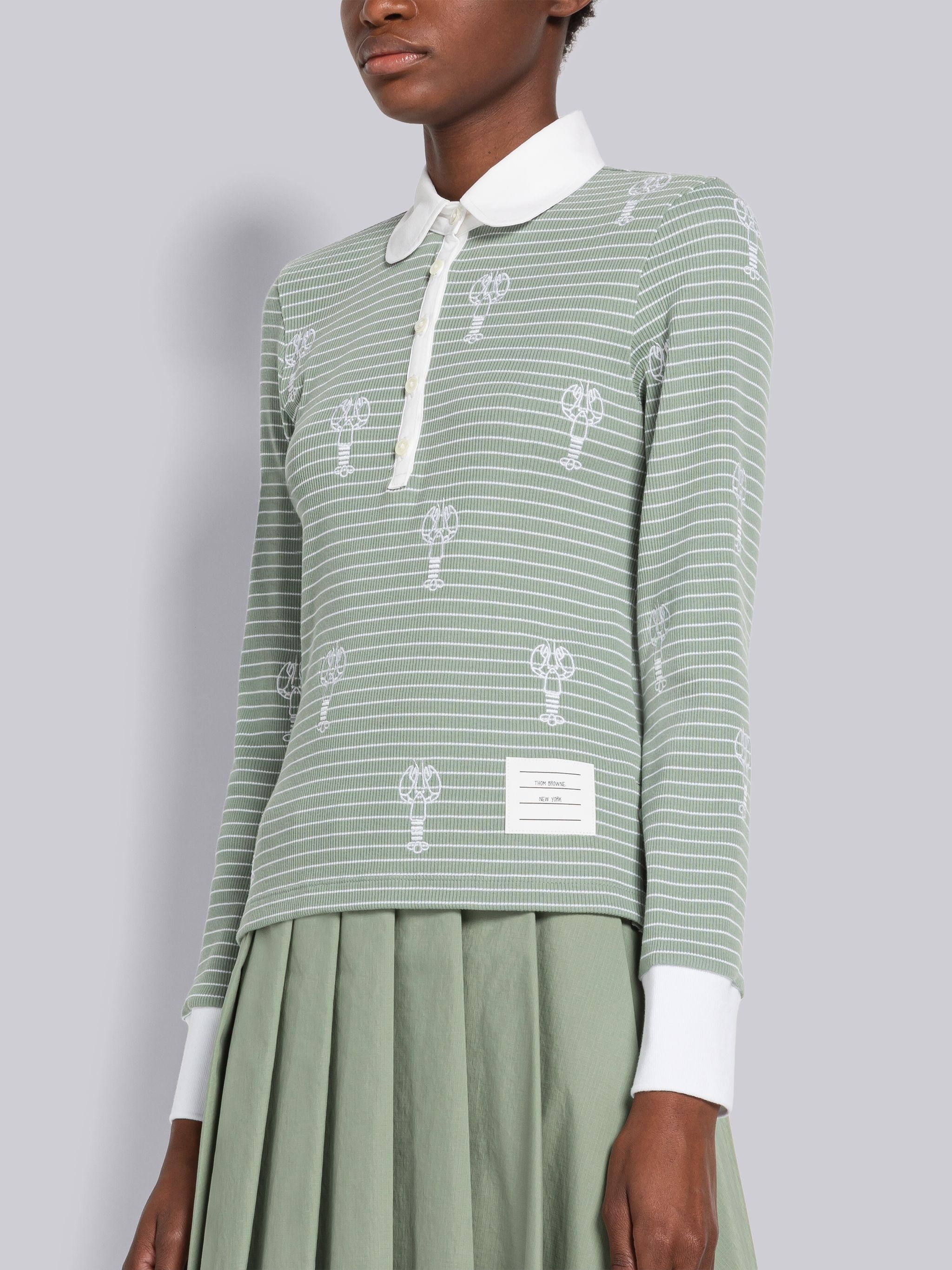 Pinstripe Rib Lobster Half Drop Long Sleeve Polo - 2