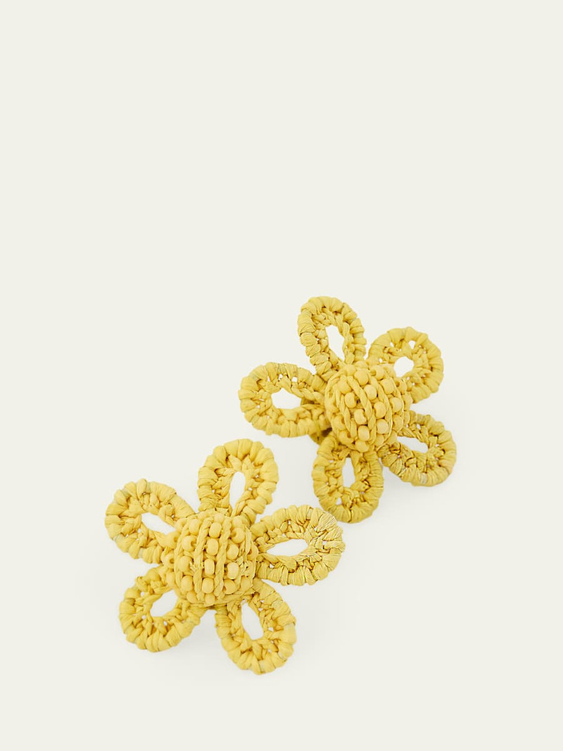 Small Woven Raffia Flower Earrings 3