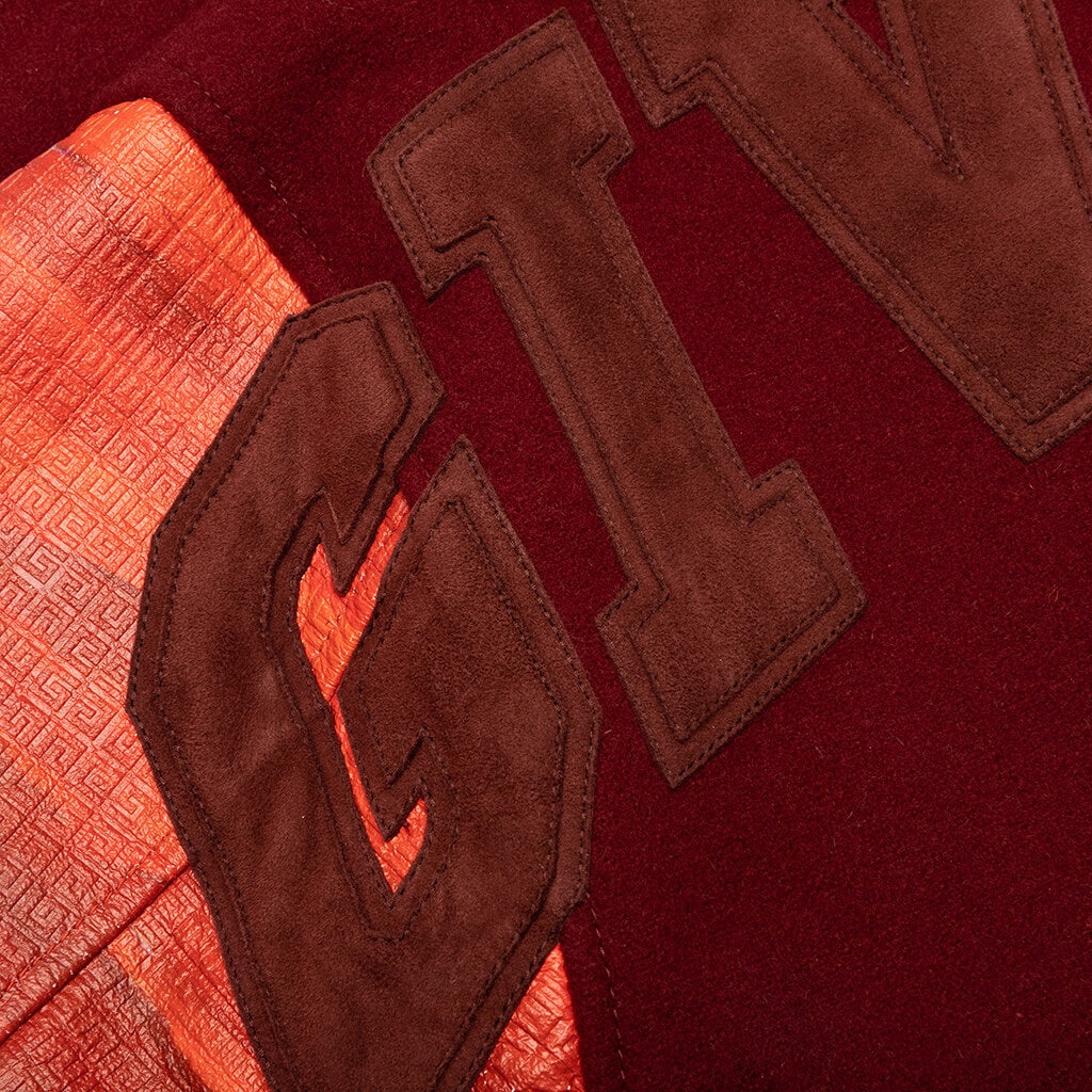 GIVENCHY MIX MATERIAL LEATHER BOMBER W/ EMBROIDERY - RED/BURGUNDY - 6