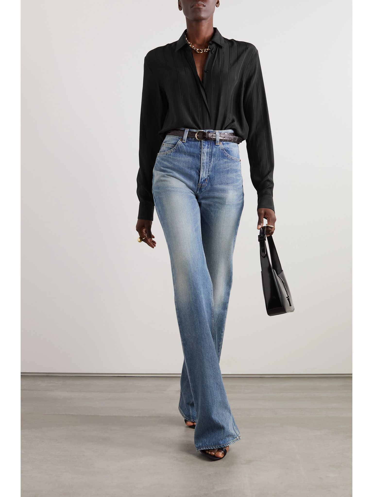 Striped silk-georgette shirt Black - 2