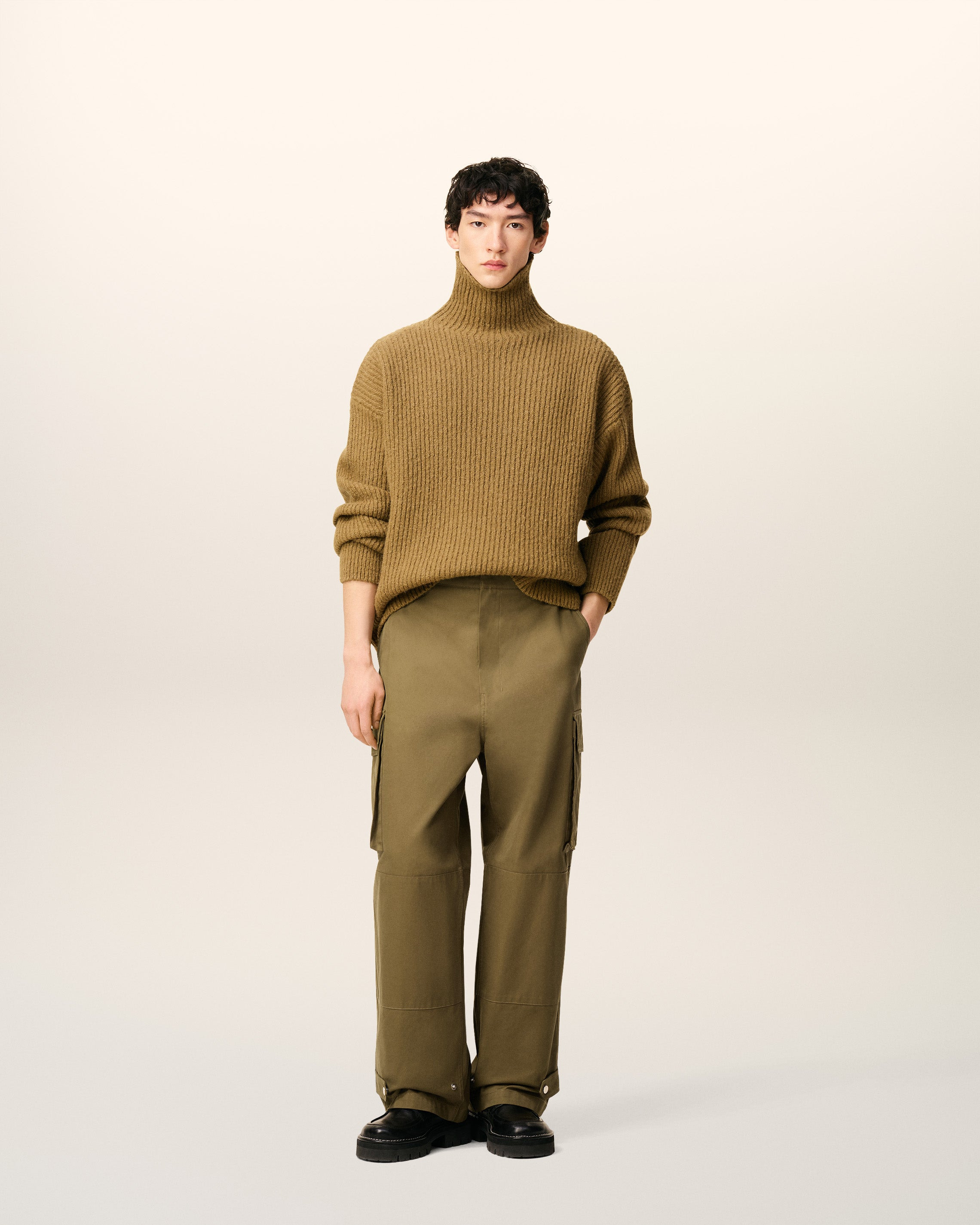 GREEN COTTON CARGO TROUSERS - 2