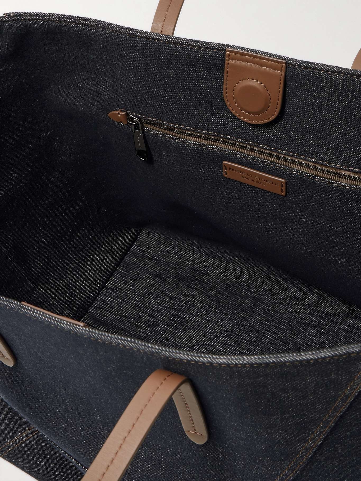 Leather-trimmed denim tote Dark denim - 5