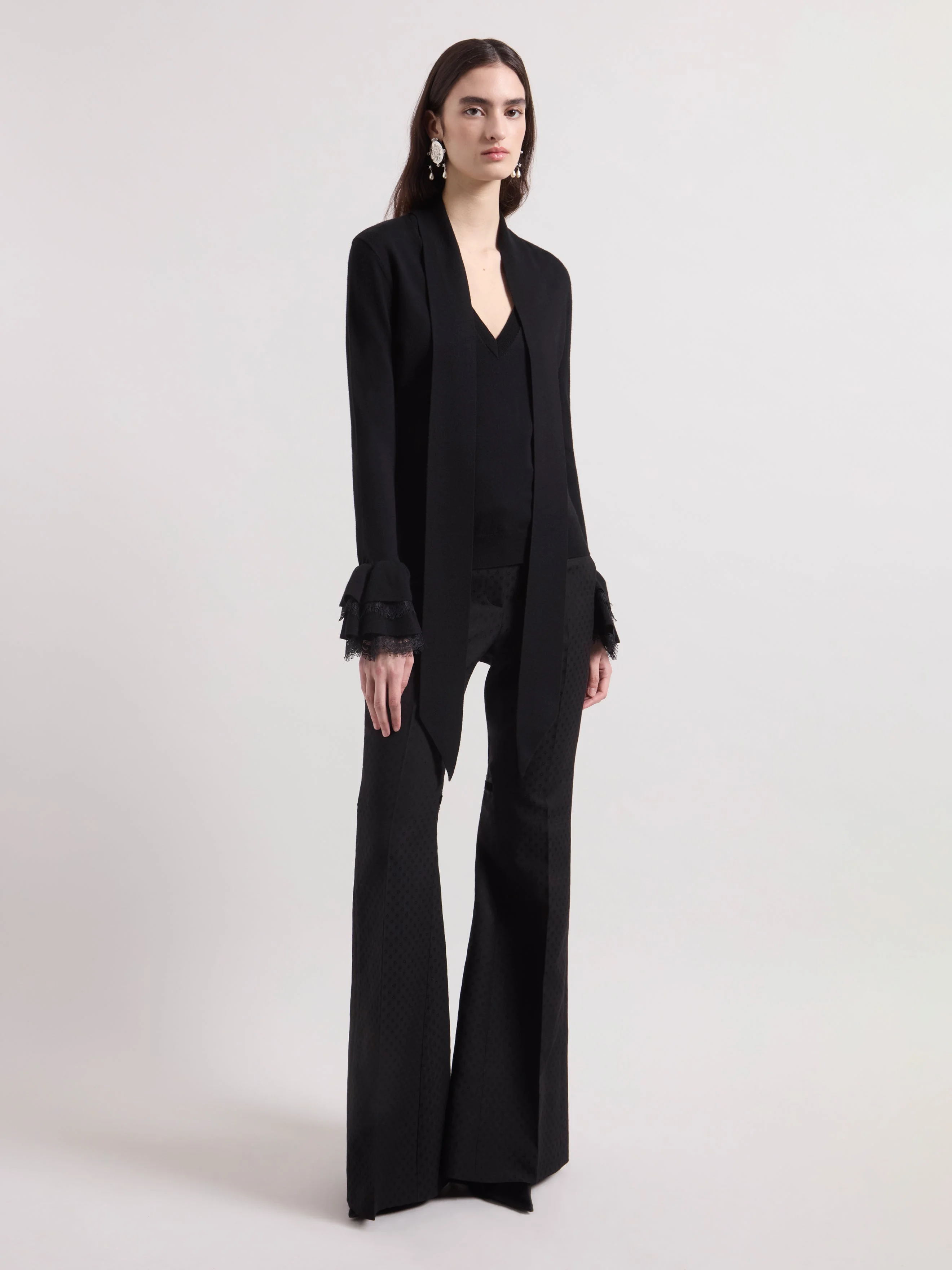 V-Neck Black Wool Sweater - 1