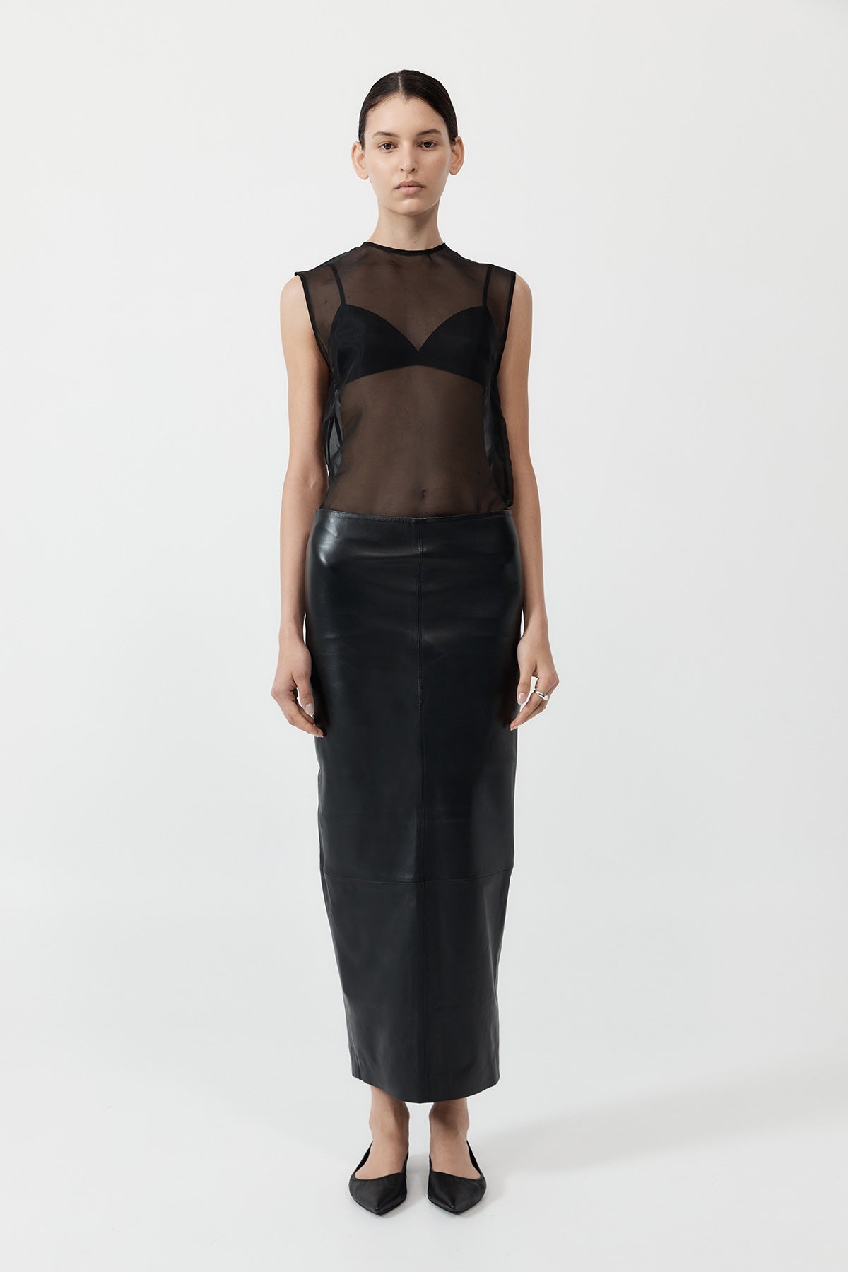 Leather Column Skirt - Black - 2