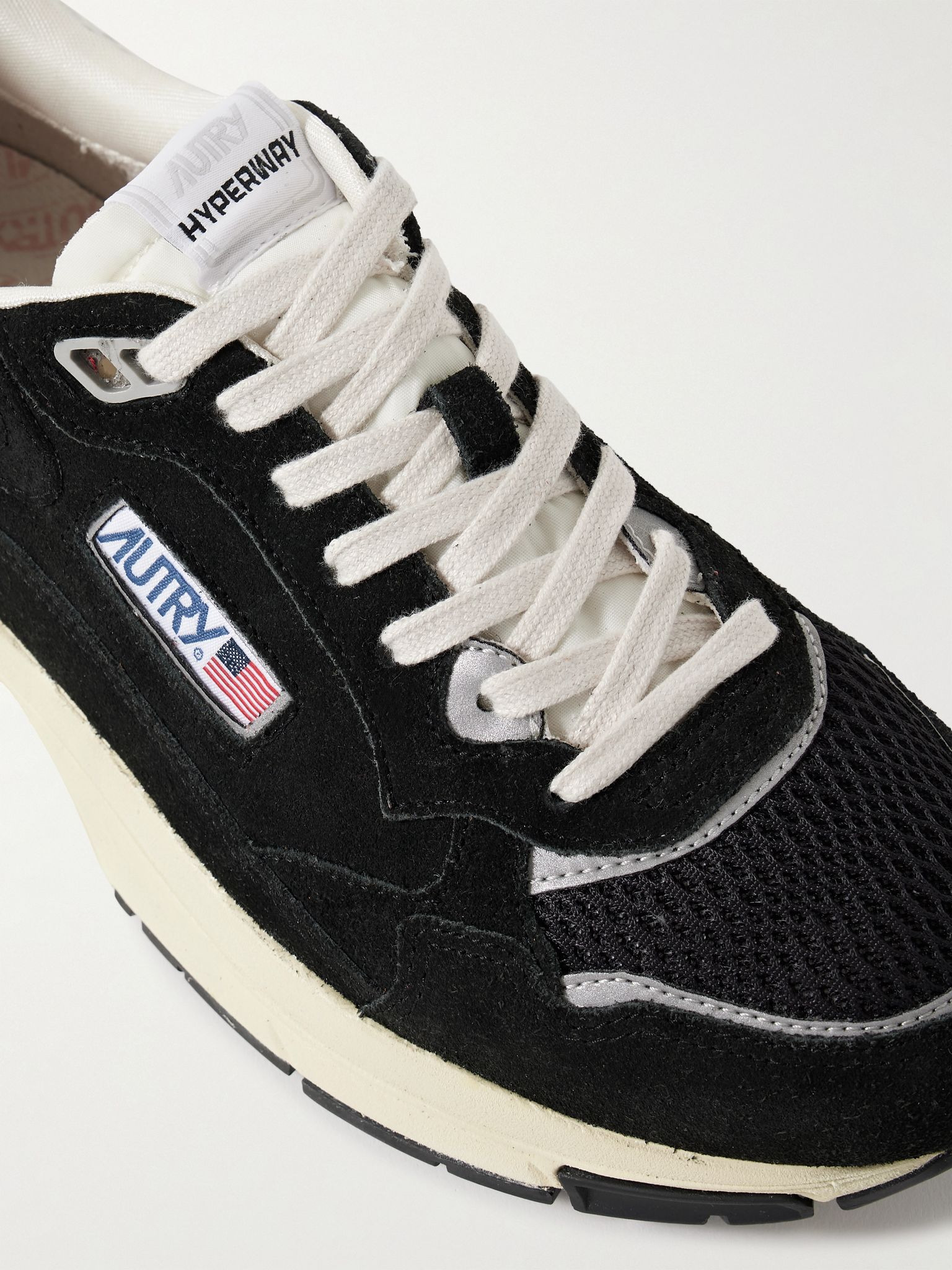 Hyperway Leather-Trimmed Suede and Mesh Sneakers Black - 4