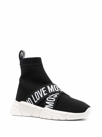 Moschino logo-print knitted high-top sneakers outlook