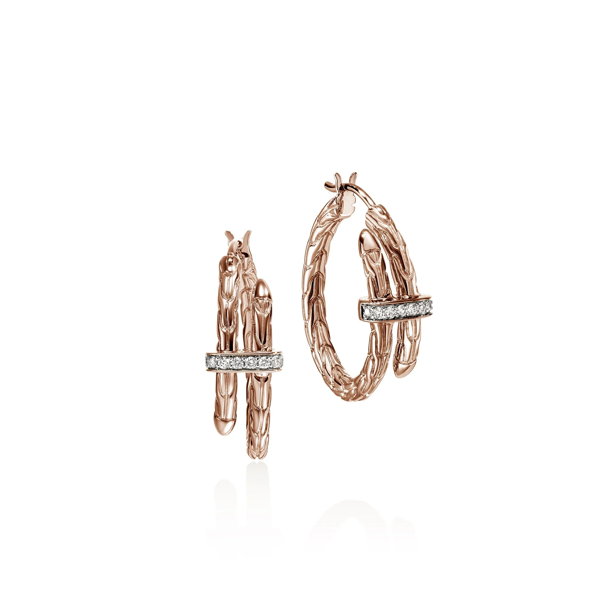 Spear Hoop Earring, Rose Gold, Diamonds, 22.5MM - 1
