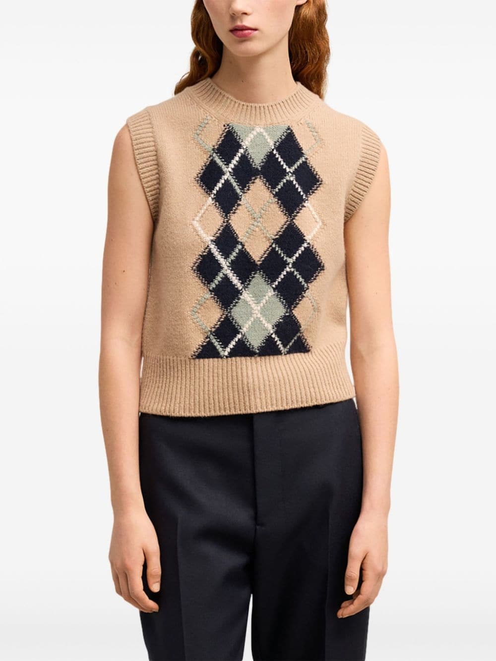 check-pattern wool-blend vest - 5