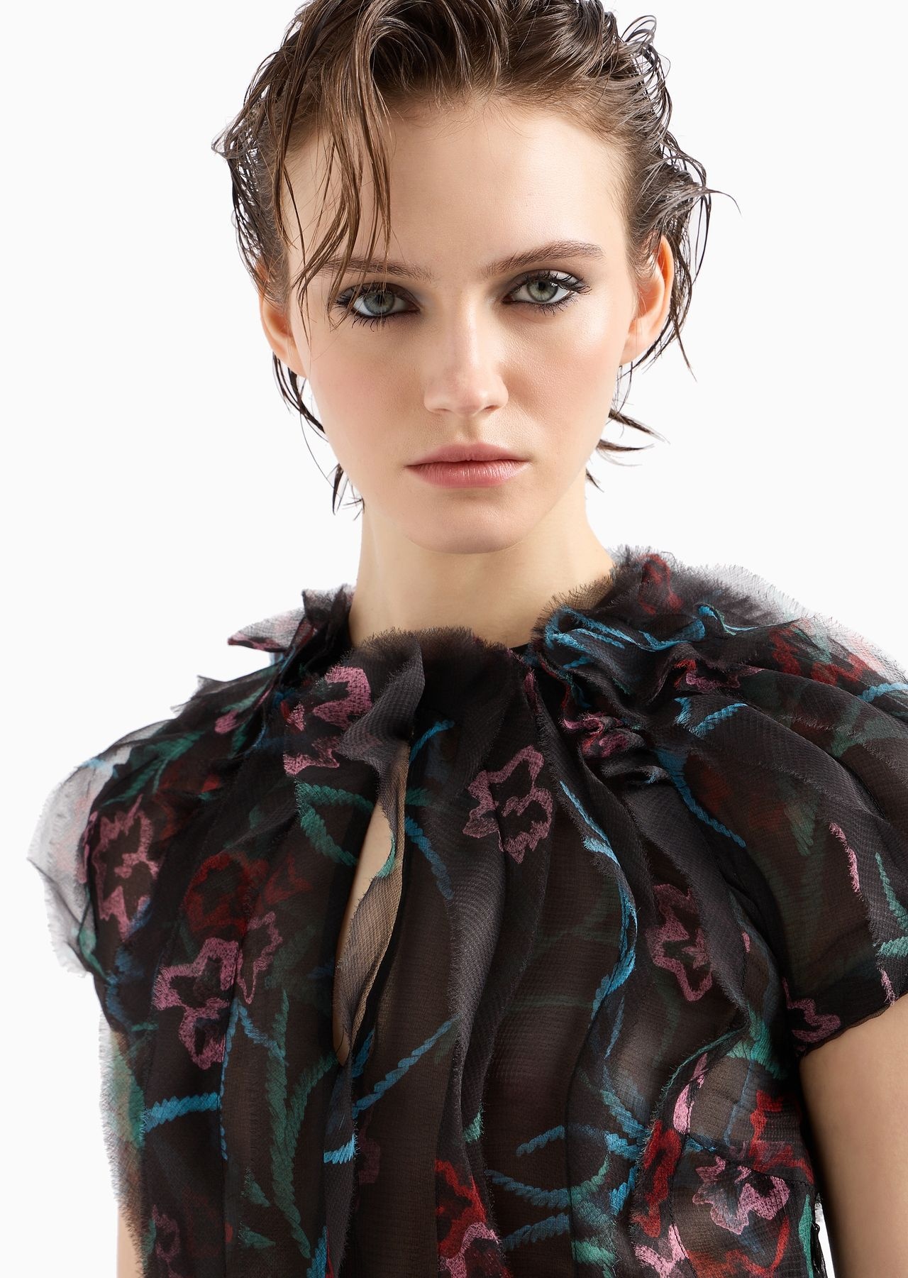 Long dress in silk organza with a floral print - 5