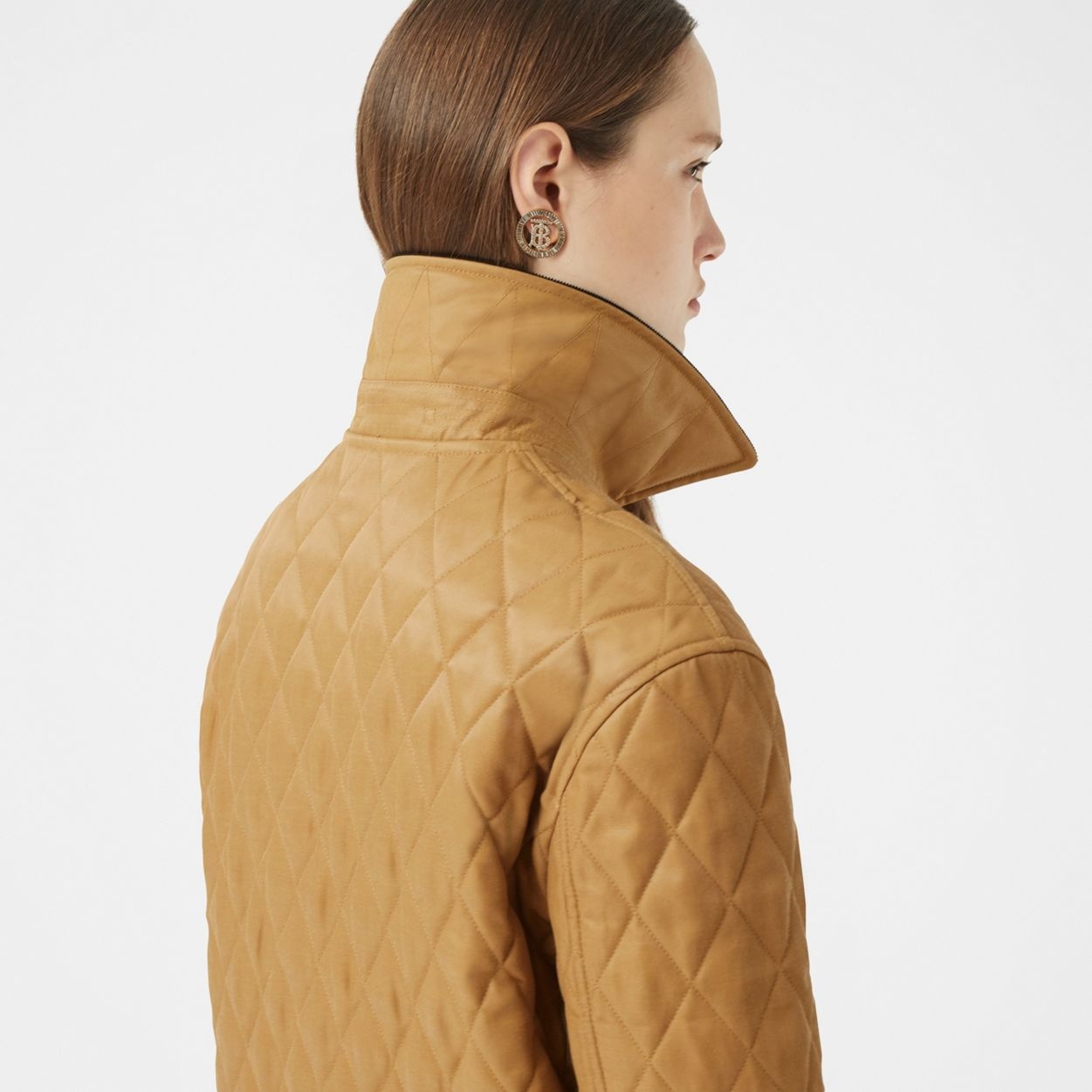 Corduroy Collar Diamond Quilted Jacket - 7