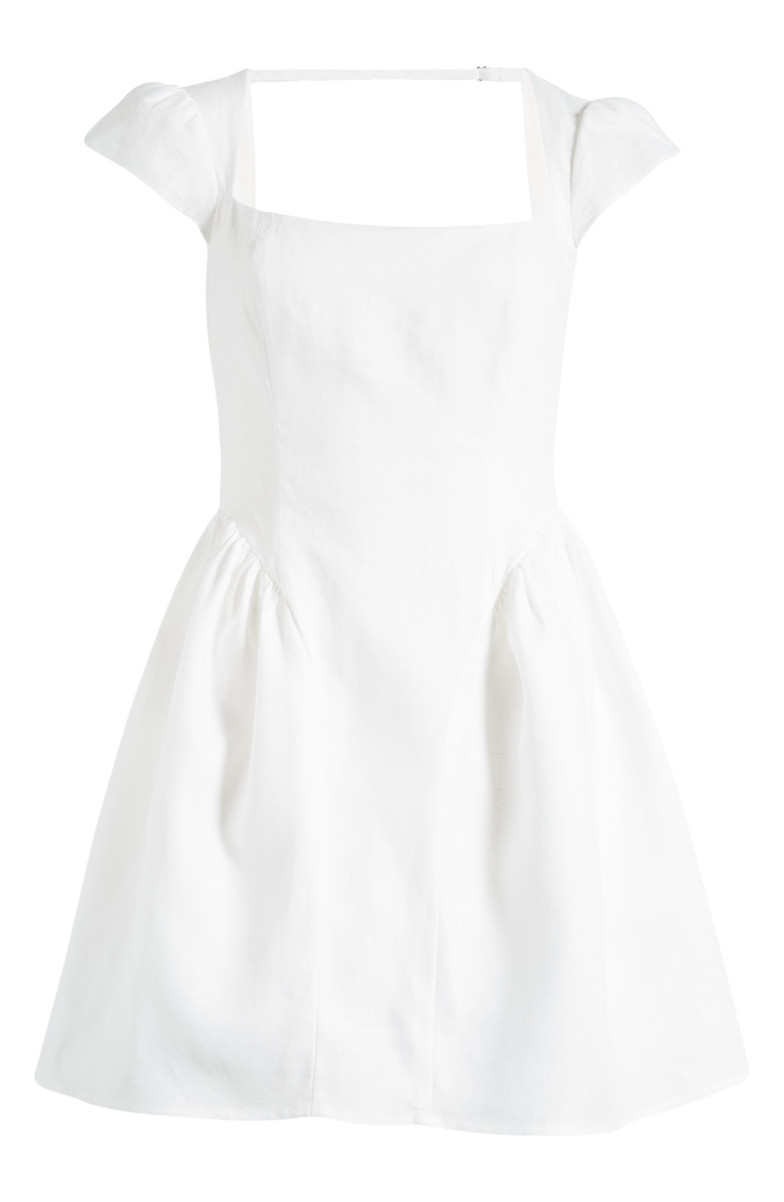 Reformation Oaklyn Cap Sleeve Linen Minidress in White at Nordstrom - 5