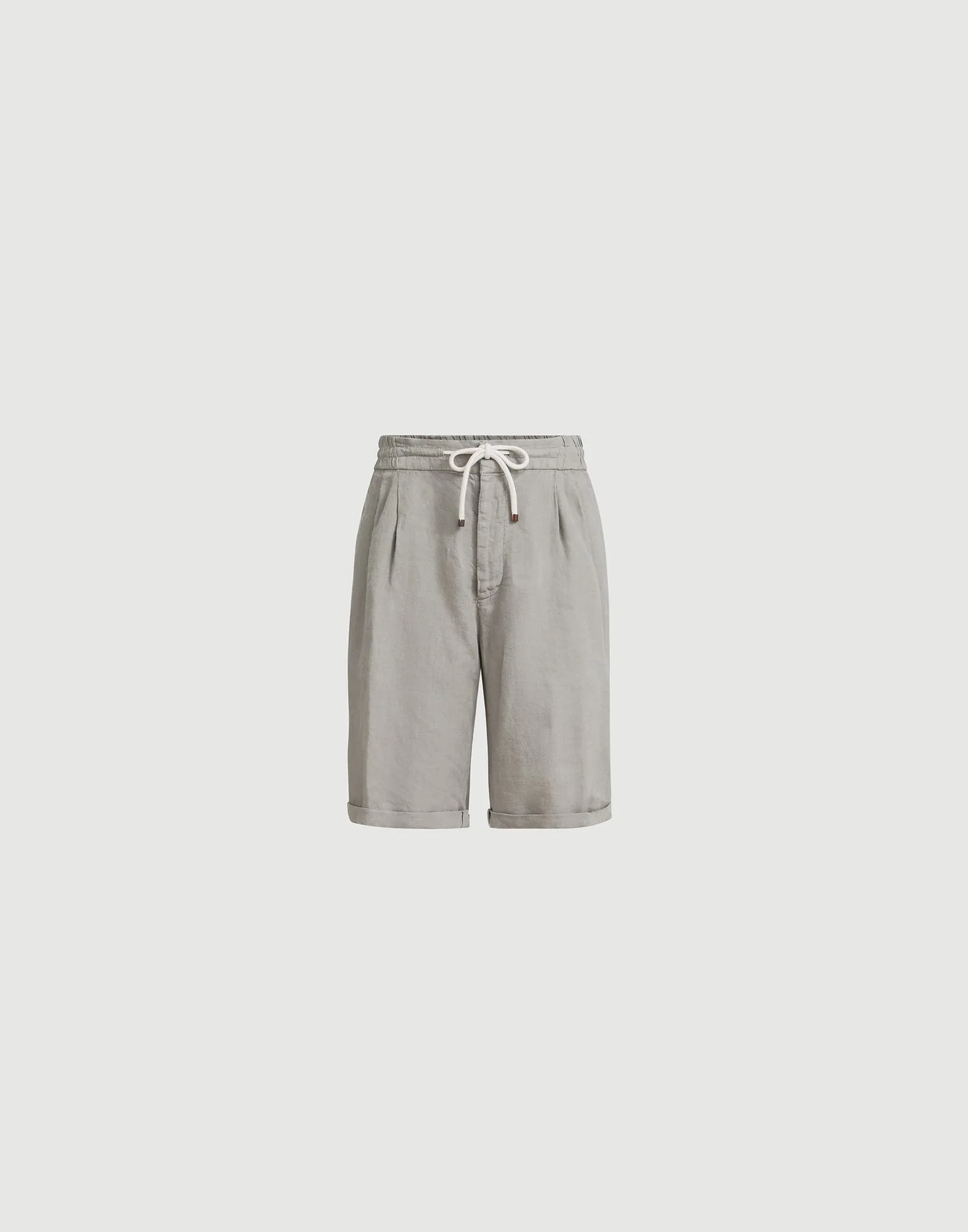 Garment-dyed Bermuda shorts in linen gabardine with drawstring and pleat - 1