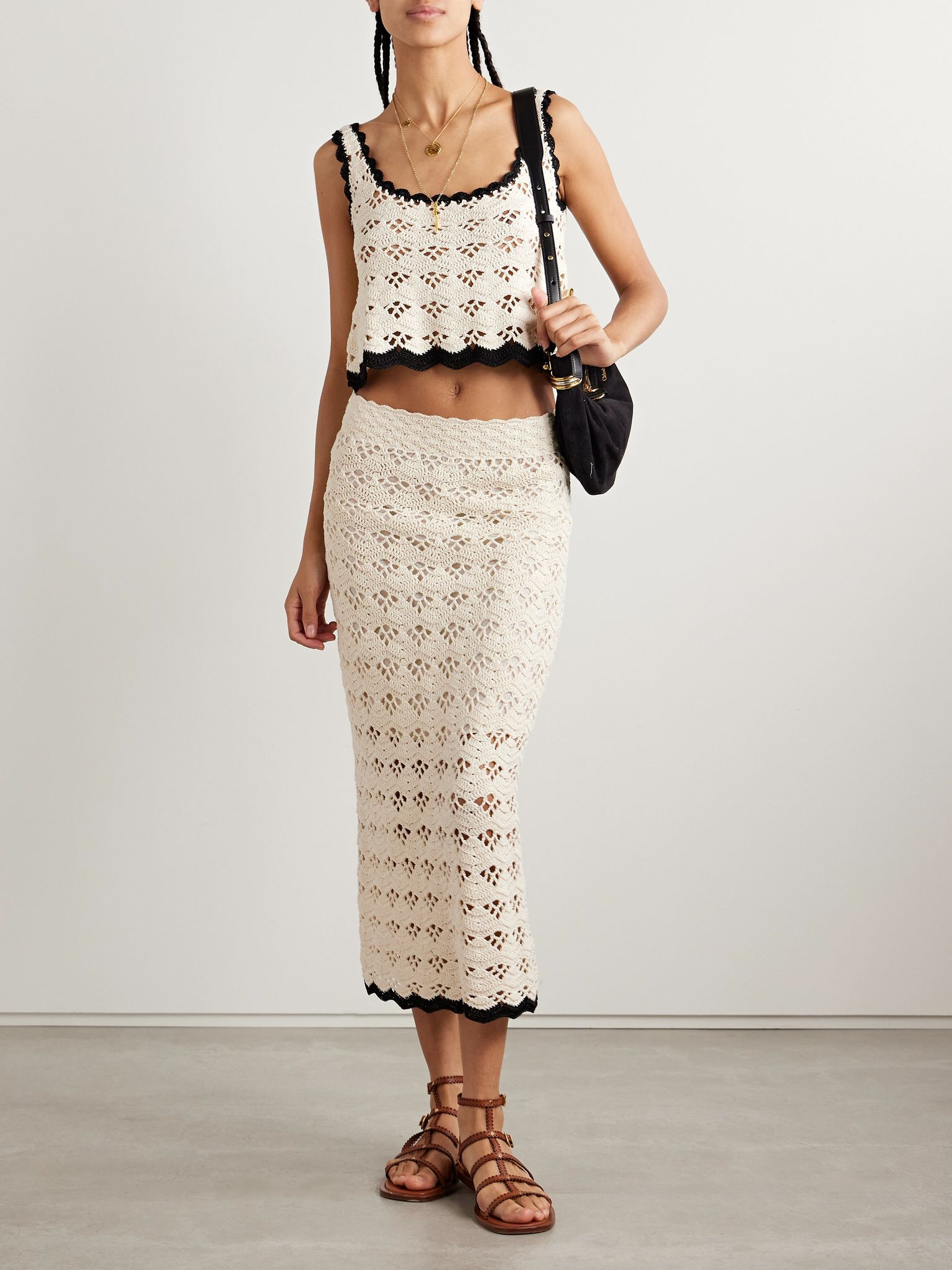 Rhiannon crocheted cotton midi skirt Cream - 2