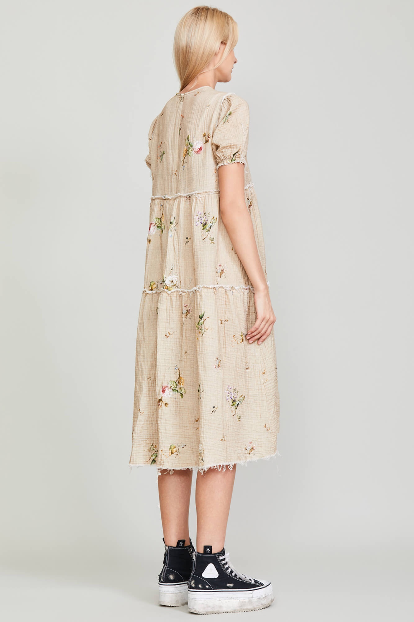 SHREDDED RELAXED MIDI - FLORAL ON KHAKI - 3