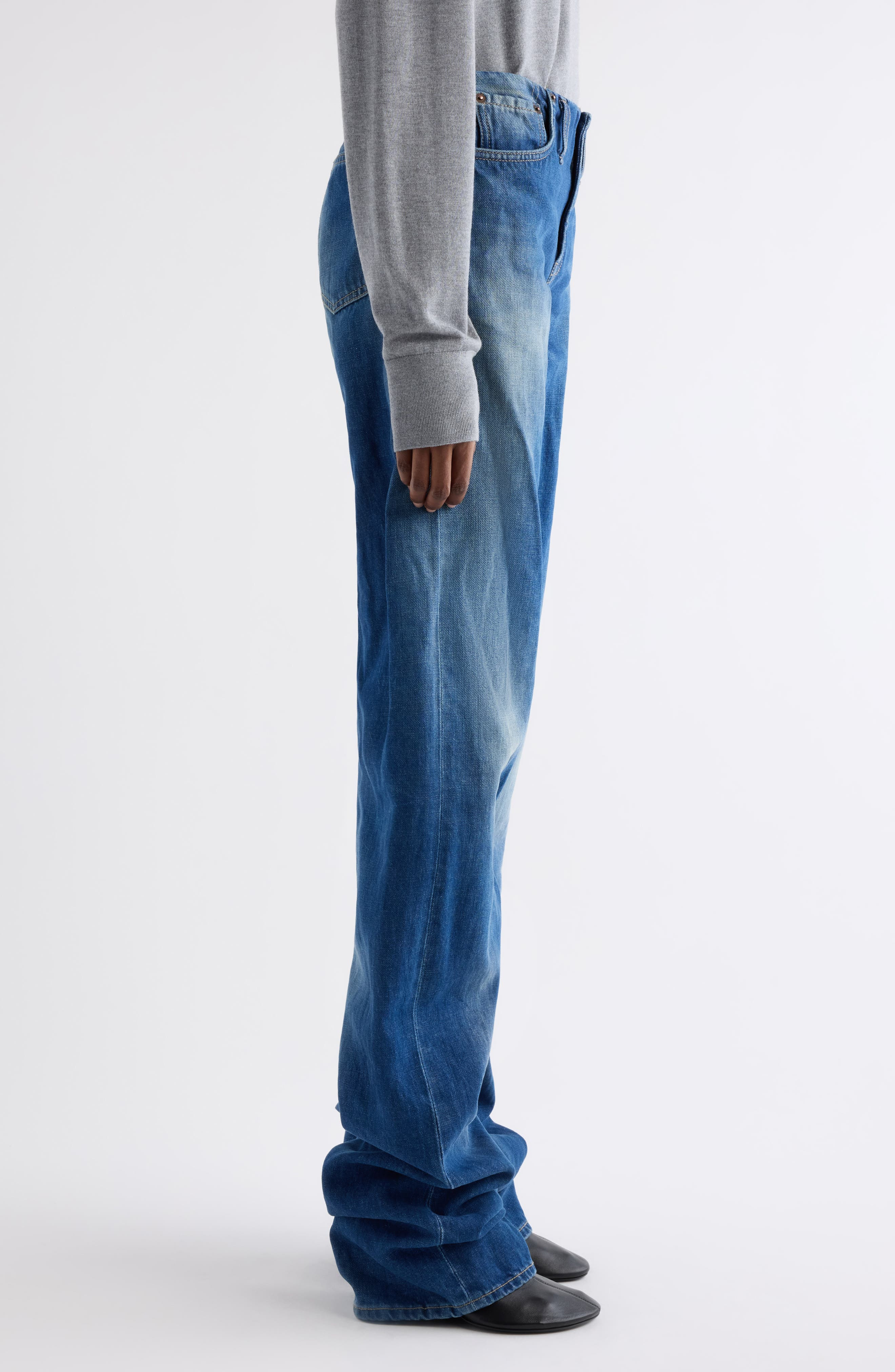 Acne Studios Puga No Waistband Denim Jeans in Mid Blue at Nordstrom - 4