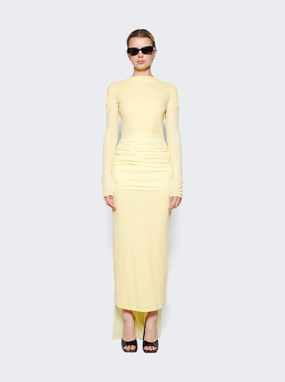 Ruched Waist Dress Pale Yellow - 2