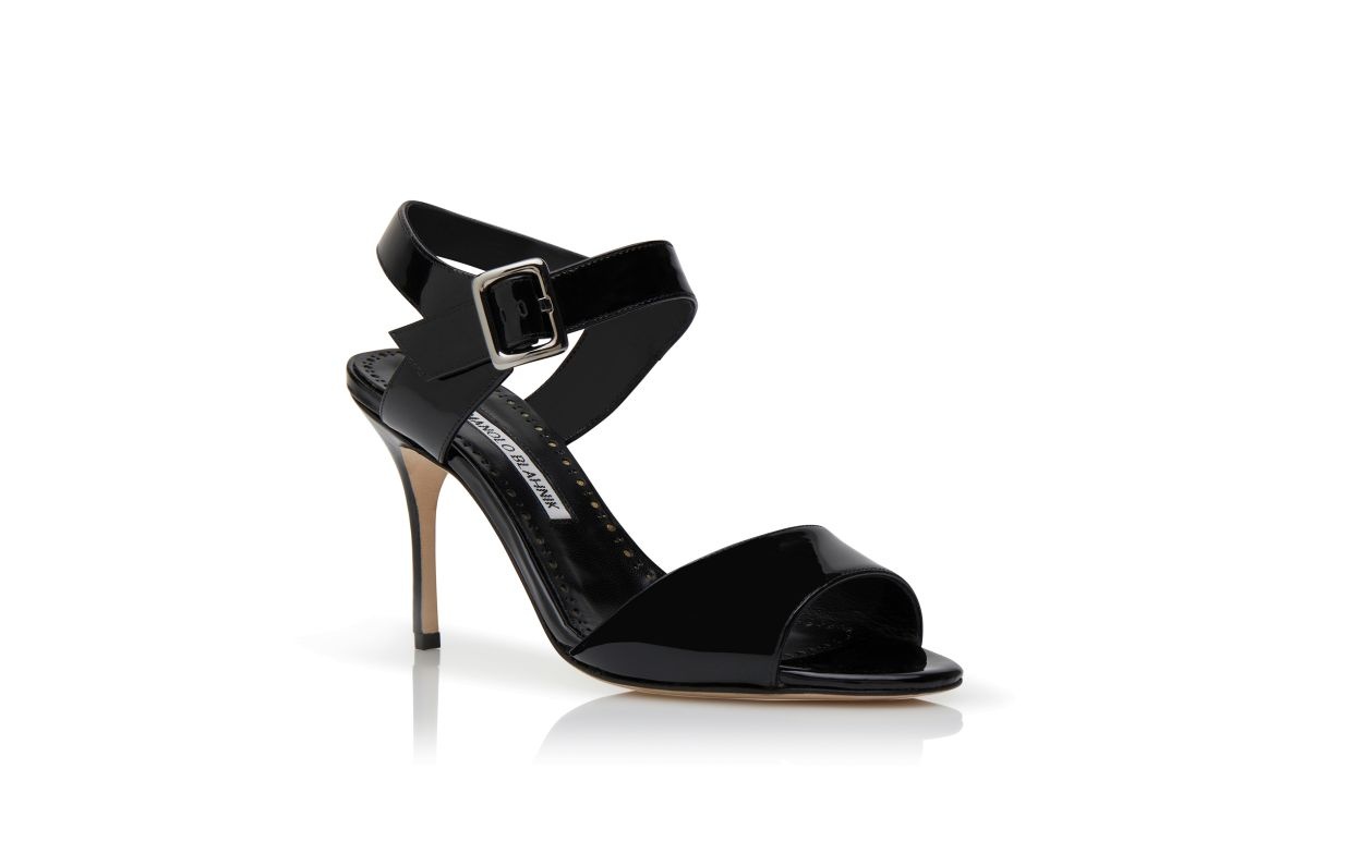 Black Patent Leather Slingback Sandals - 3