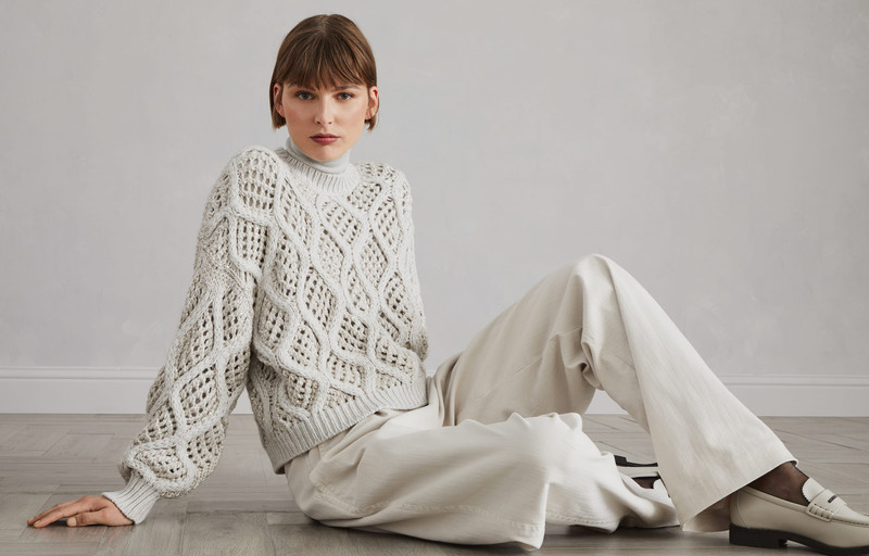 Cashmere Feather yarn dazzling net & cable sweater 6