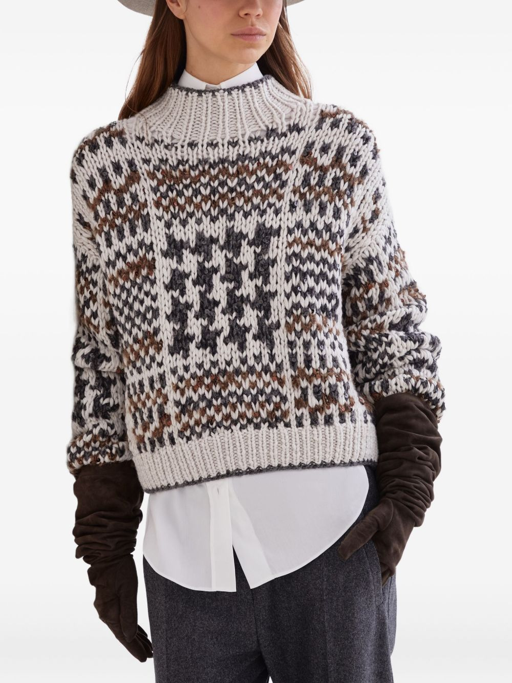 sequin-embellished patterned sweater - 4