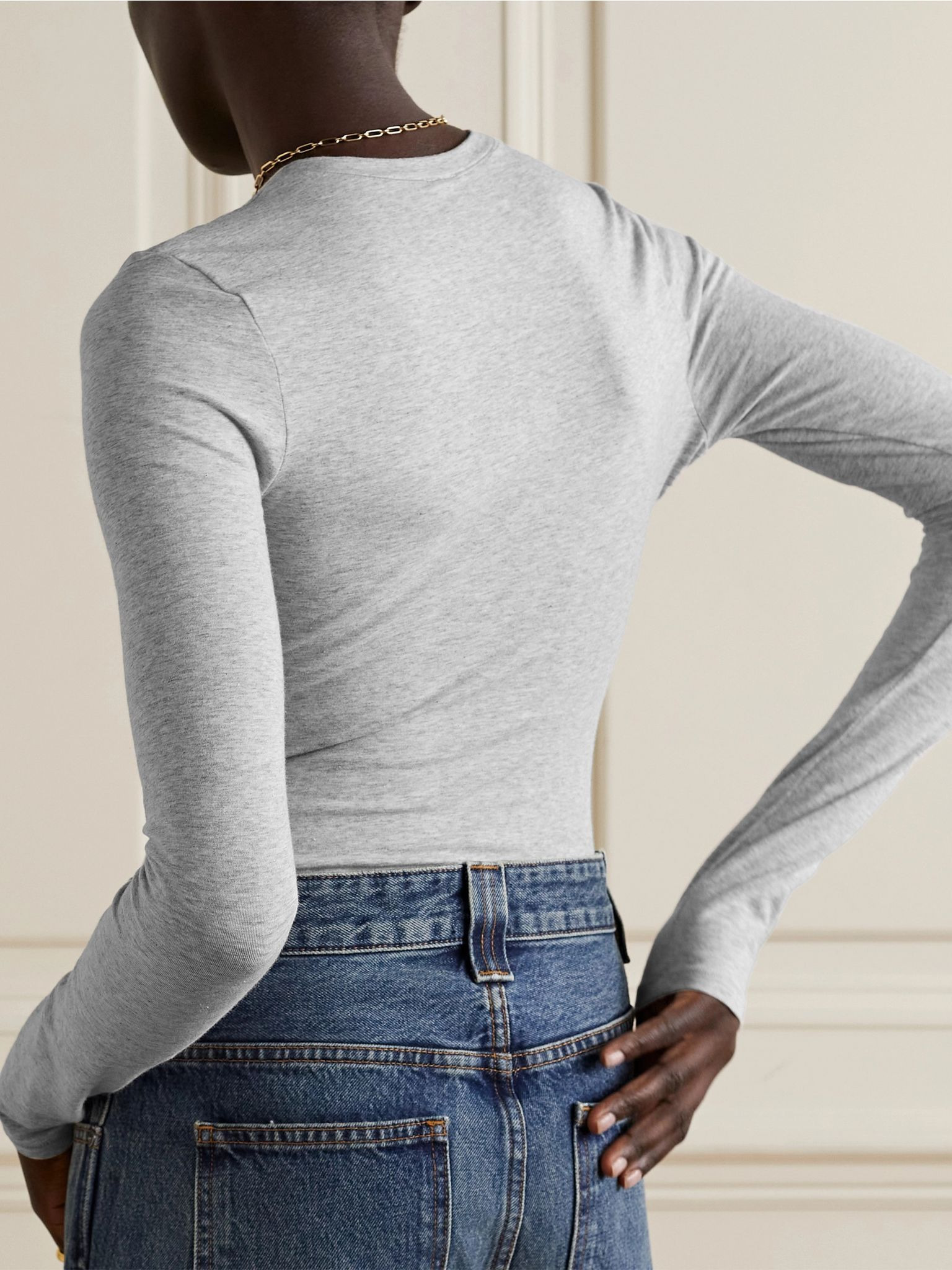 Stretch-cotton jersey top - Light Heather Gray Light gray - 3